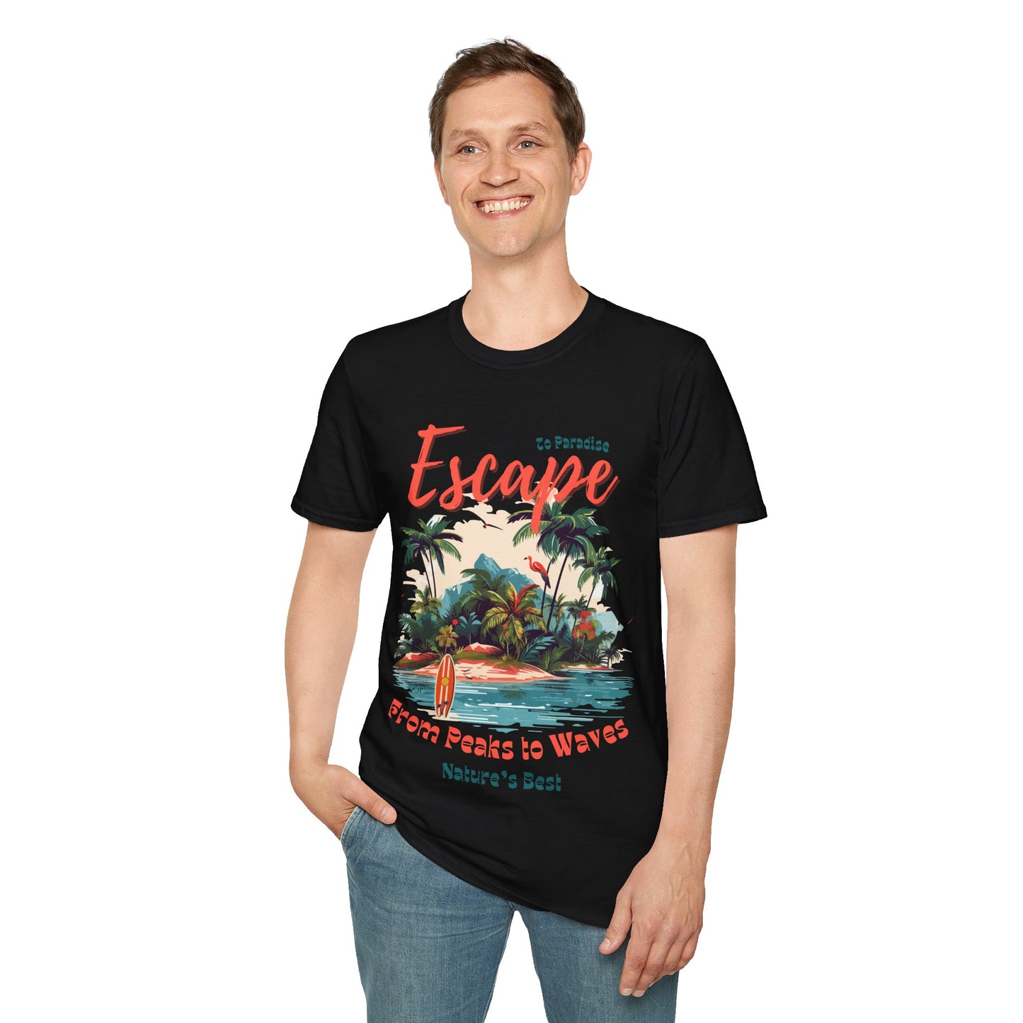 Escape to Paradise Unisex Softstyle T-Shirt – Tropical Beach Vibes