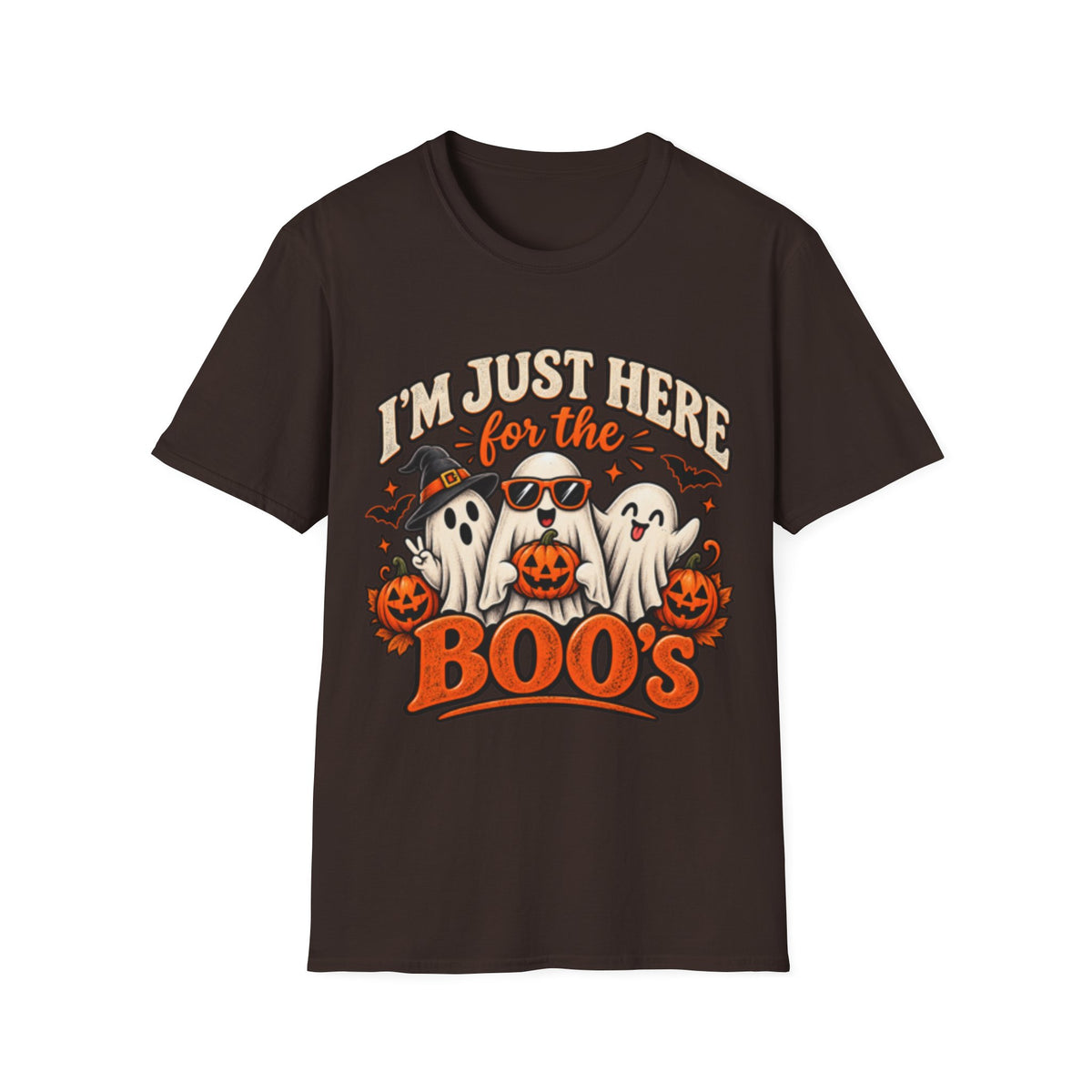 Halloween T-Shirt — "I'm Just Here for the Boos" Cute Ghosts Pumpkin Tee