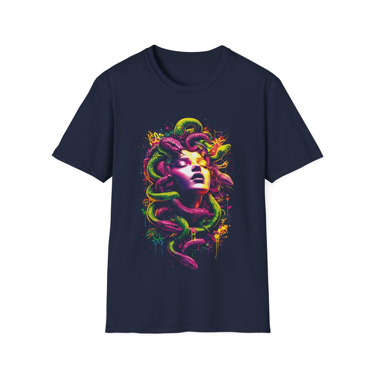 Medusa Neon Art T-Shirt — Psychedelic Mythology Graphic Tee
