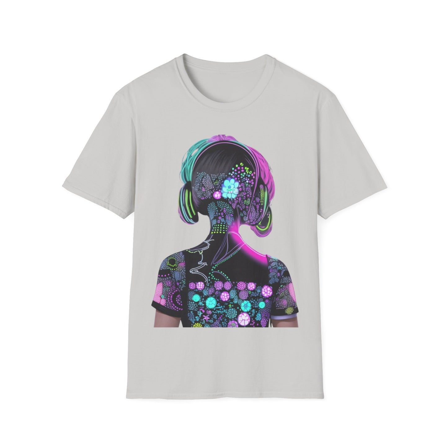 Vibrant Floral Headphone T-Shirt for Music Lovers