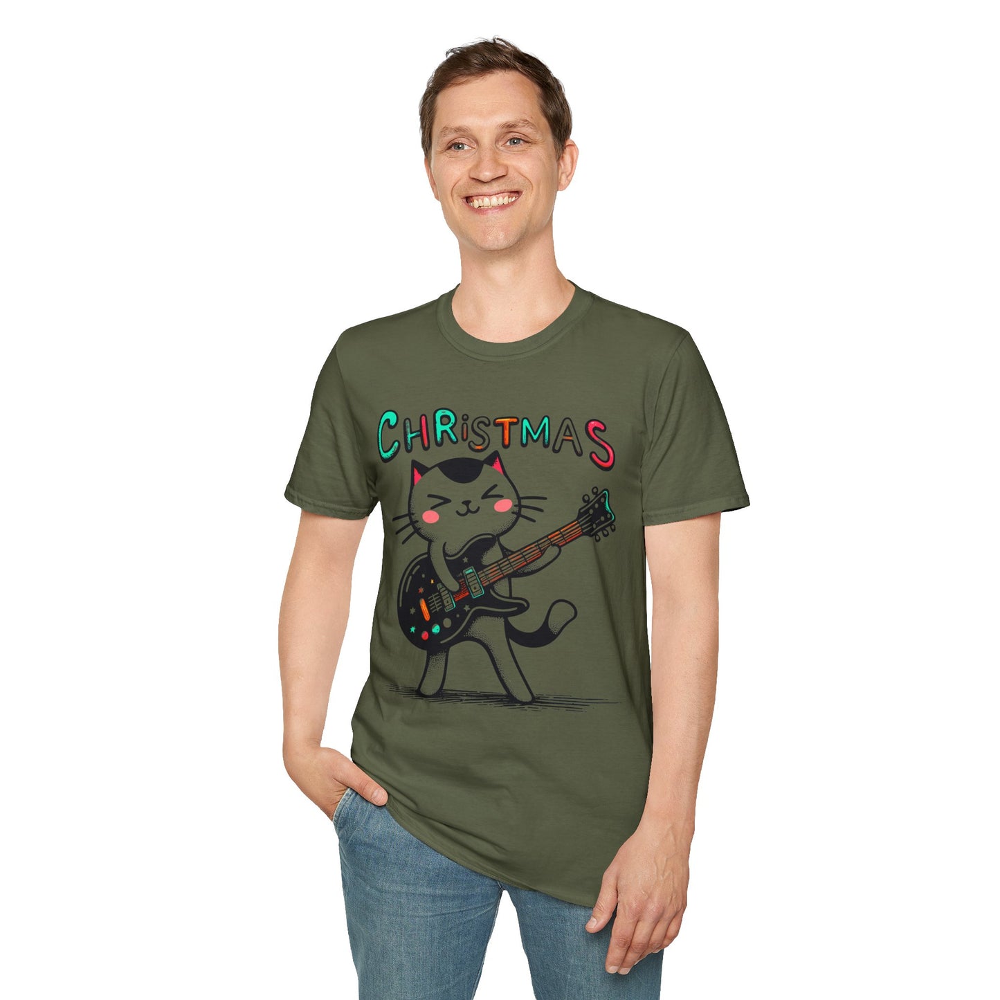 Rockin' Christmas Cat Guitar Groove Unisex Tee