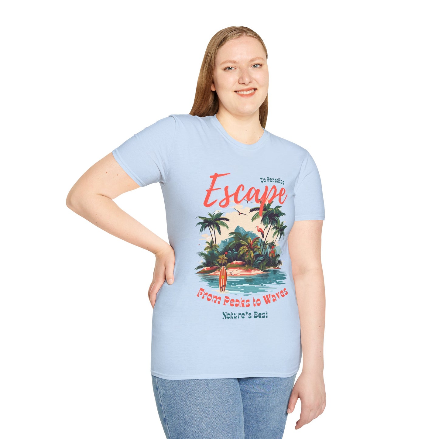 Escape to Paradise Unisex Softstyle T-Shirt – Tropical Beach Vibes