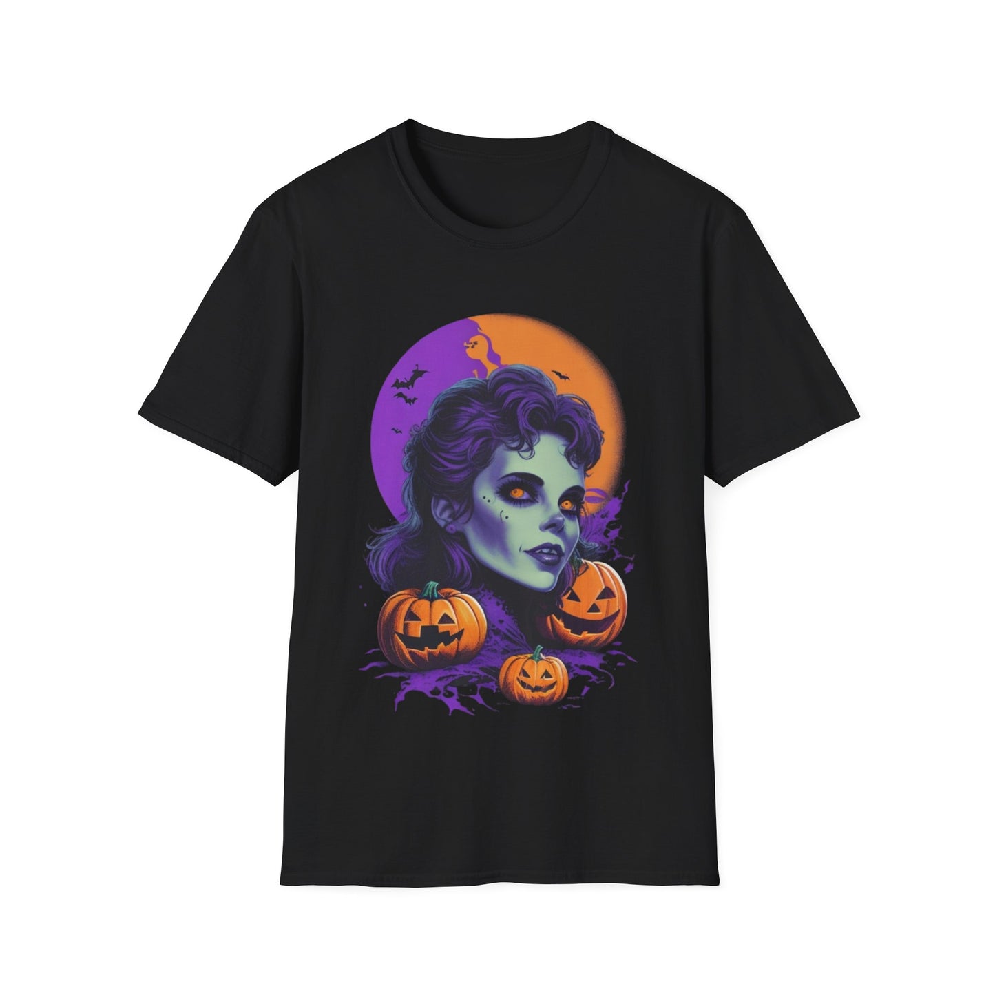 Gothic Vampire Girl & Pumpkins Halloween Style Unisex Tee