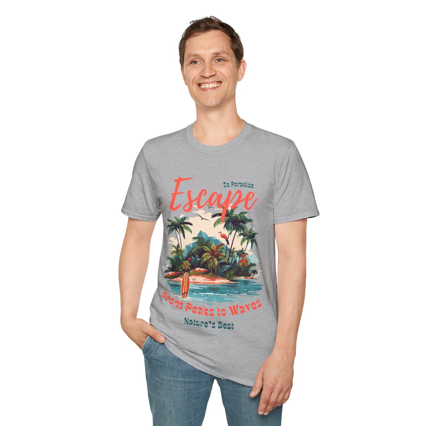 Escape to Paradise Unisex Softstyle T-Shirt – Tropical Beach Vibes