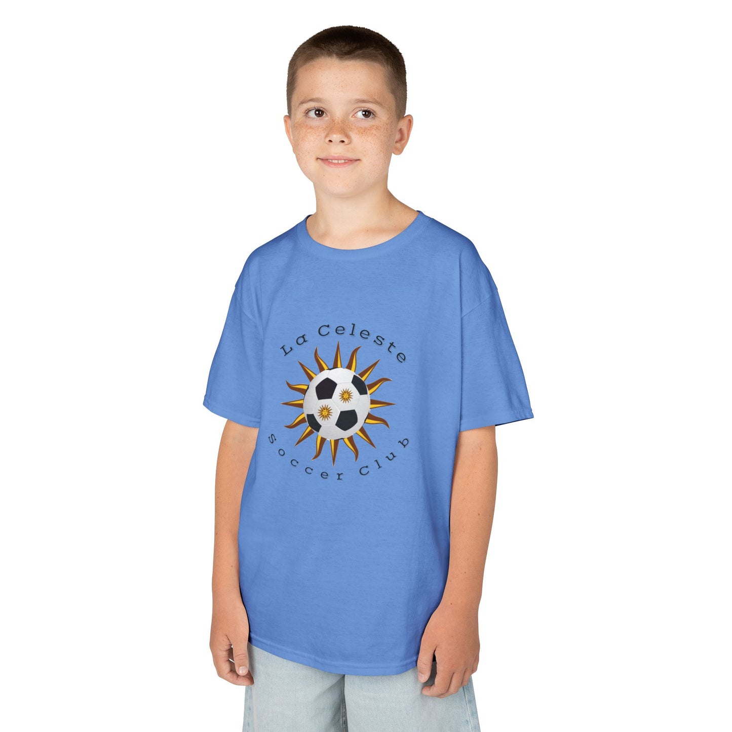 La Celeste S.C. YOUTH, 100% COTTON Heavy T-Shirt | Sun & Soccer Ball Crest