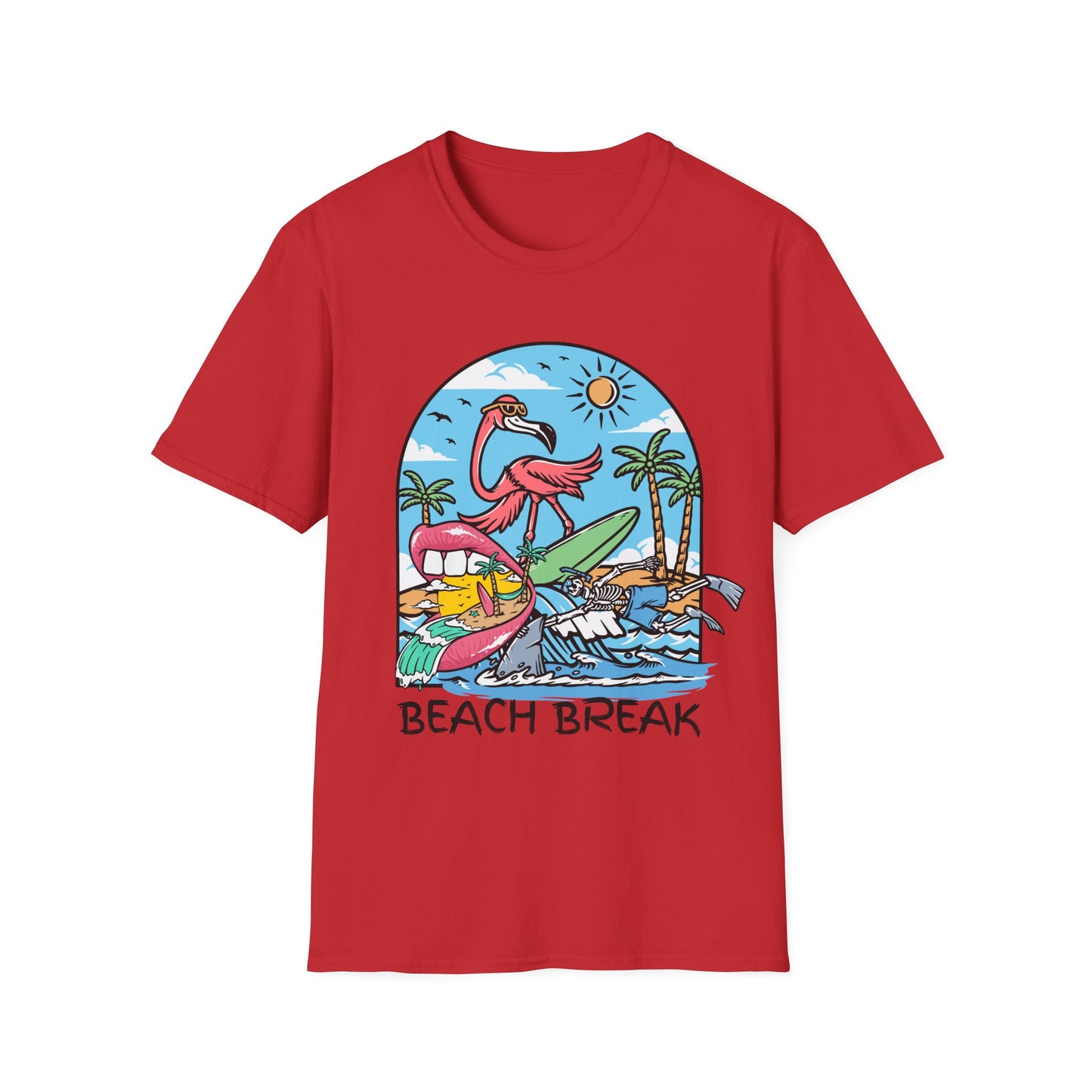 Beach Break T-Shirt — Retro Flamingo Surf Graphic Tee
