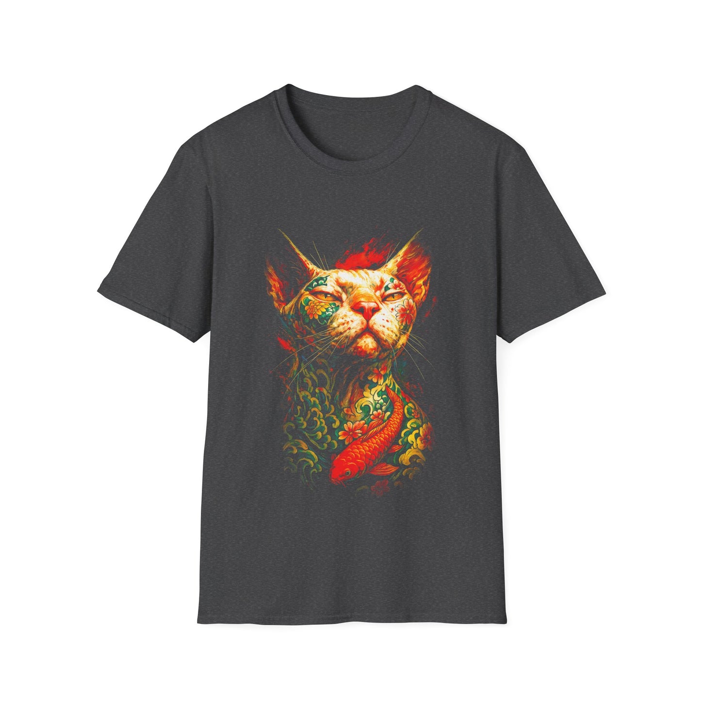 Regal Koi Cat T-Shirt — Vibrant Oriental Cat & Koi Fish Graphic Tee
