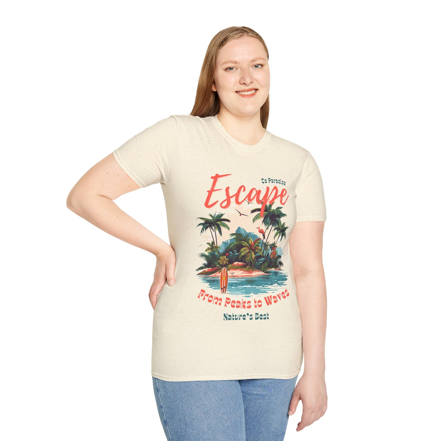 Escape to Paradise Unisex Softstyle T-Shirt – Tropical Beach Vibes