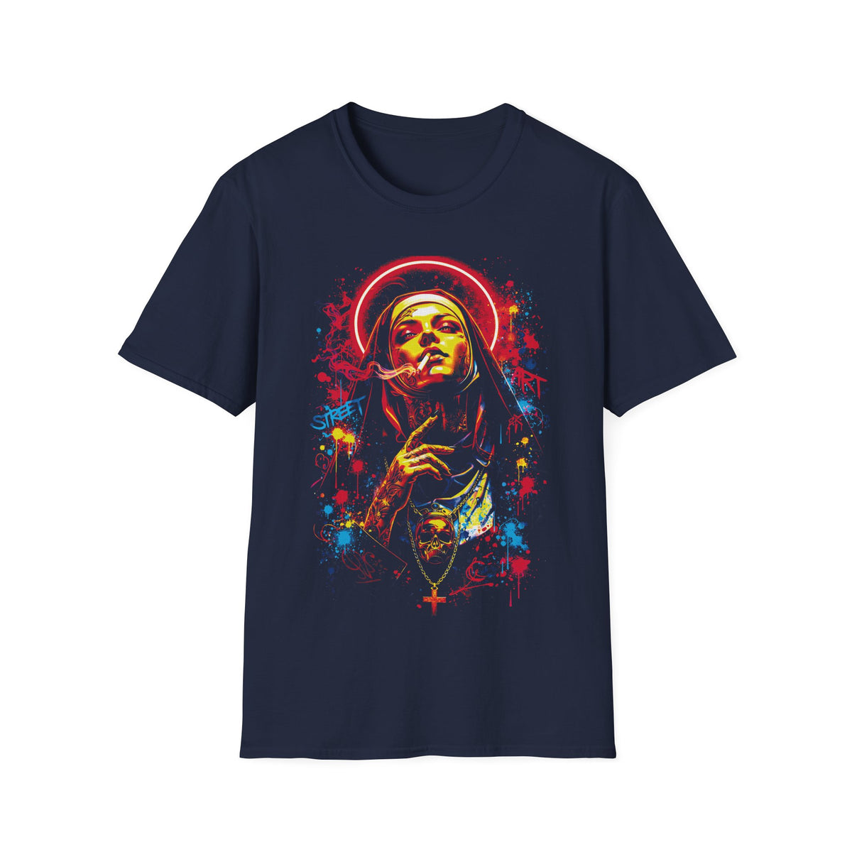 Saint Sketch Watercolor T‑Shirt — Colorful Graffiti Religious Art Tee