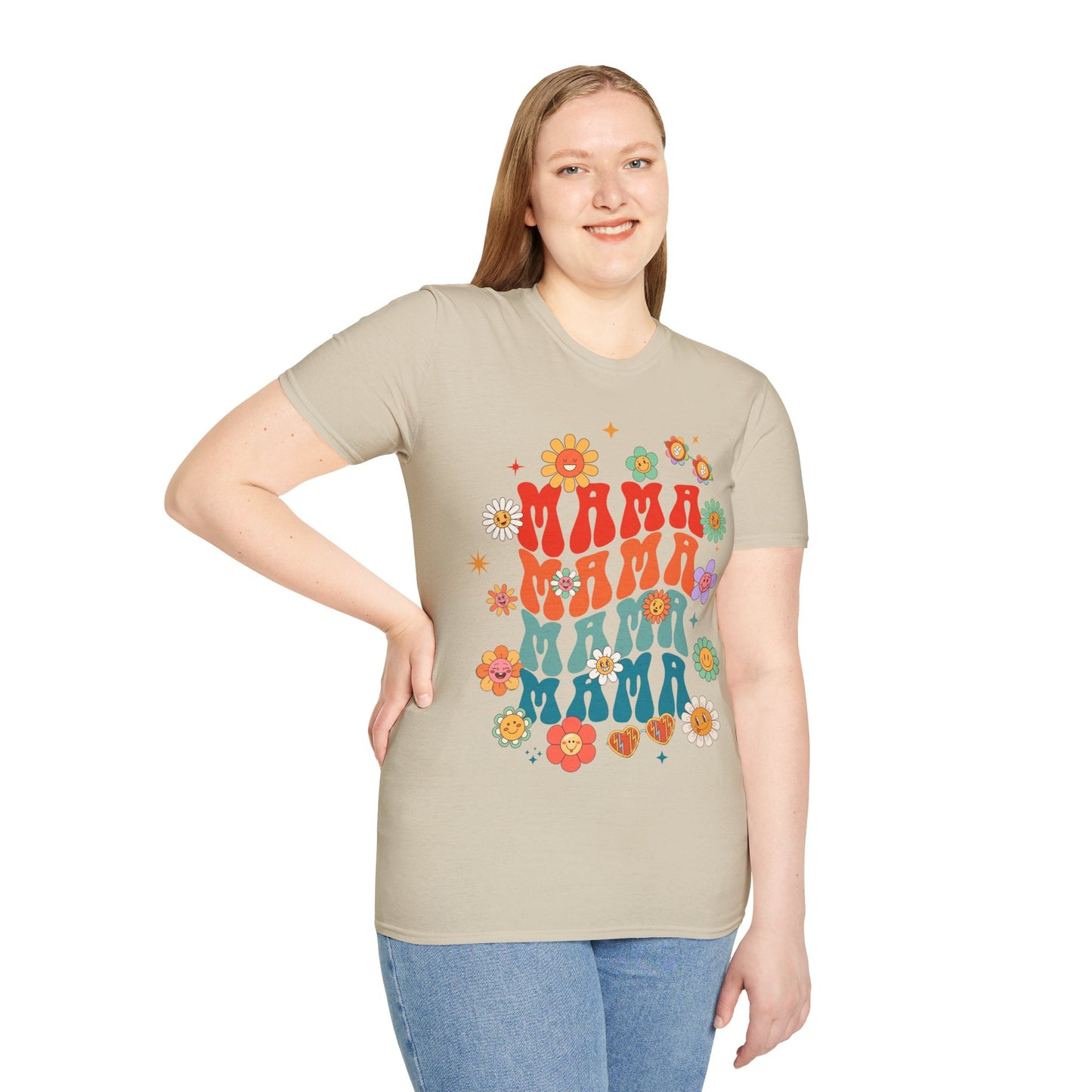 Colorful Floral Mama T-Shirt - Softstyle Tee for Moms