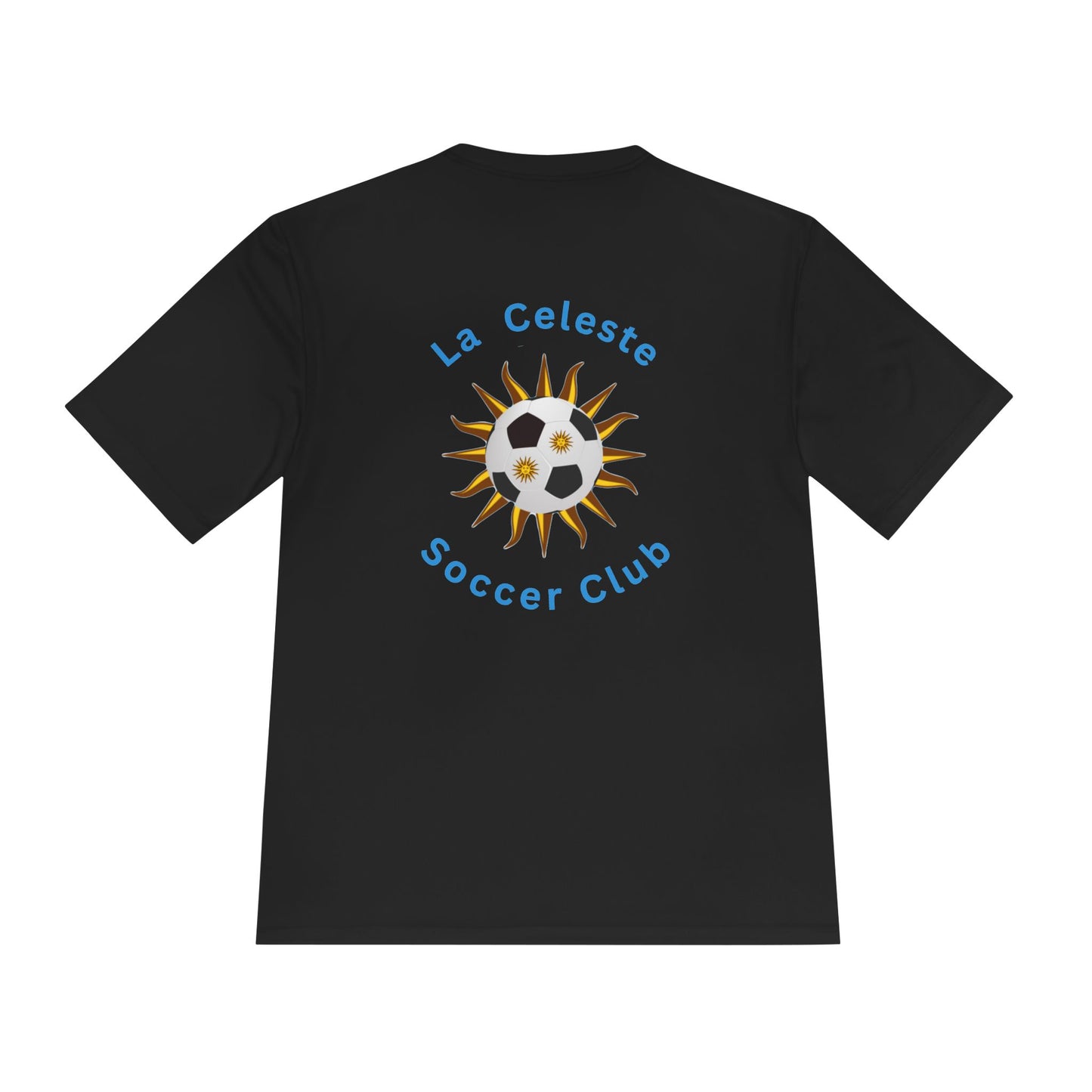 La Celeste S.C. MOM Tee — Moisture-Wicking Soccer Shirt with Sun & Ball Logo