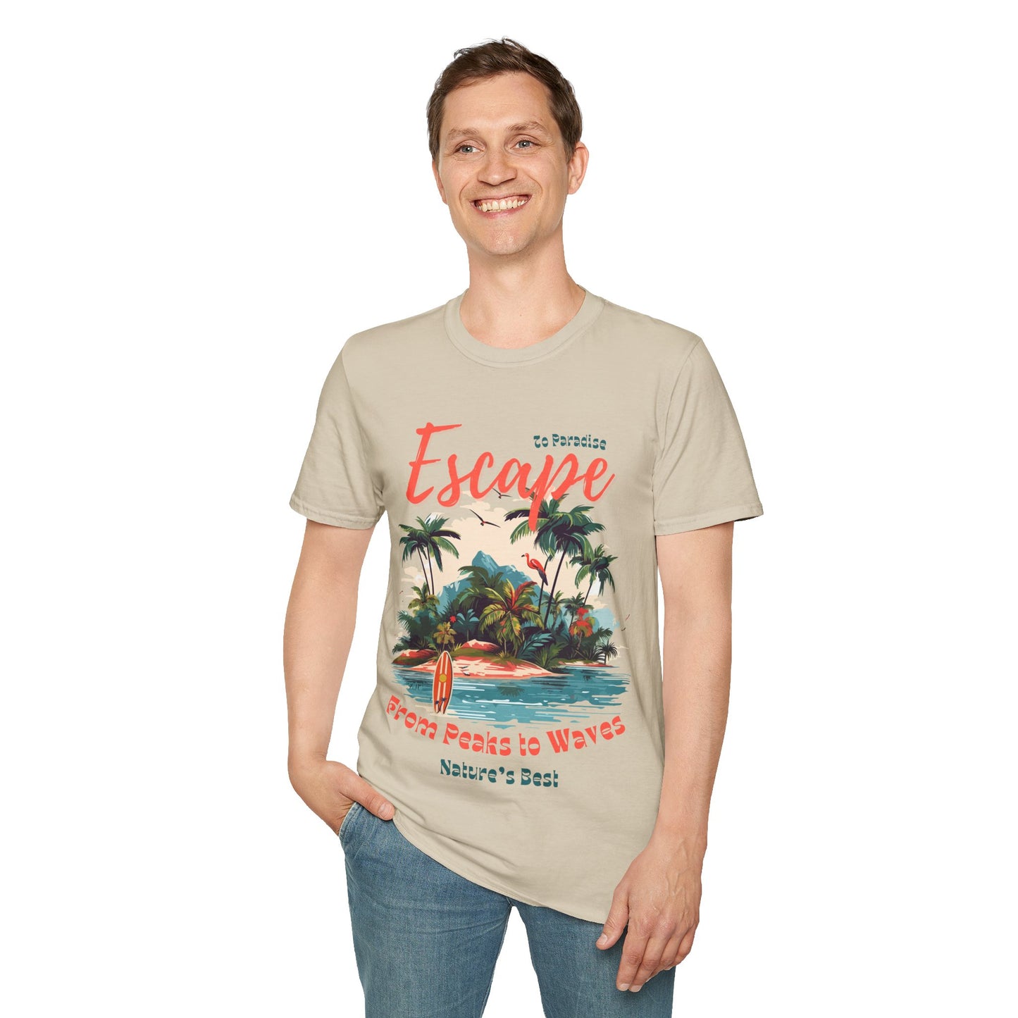 Escape to Paradise Unisex Softstyle T-Shirt – Tropical Beach Vibes
