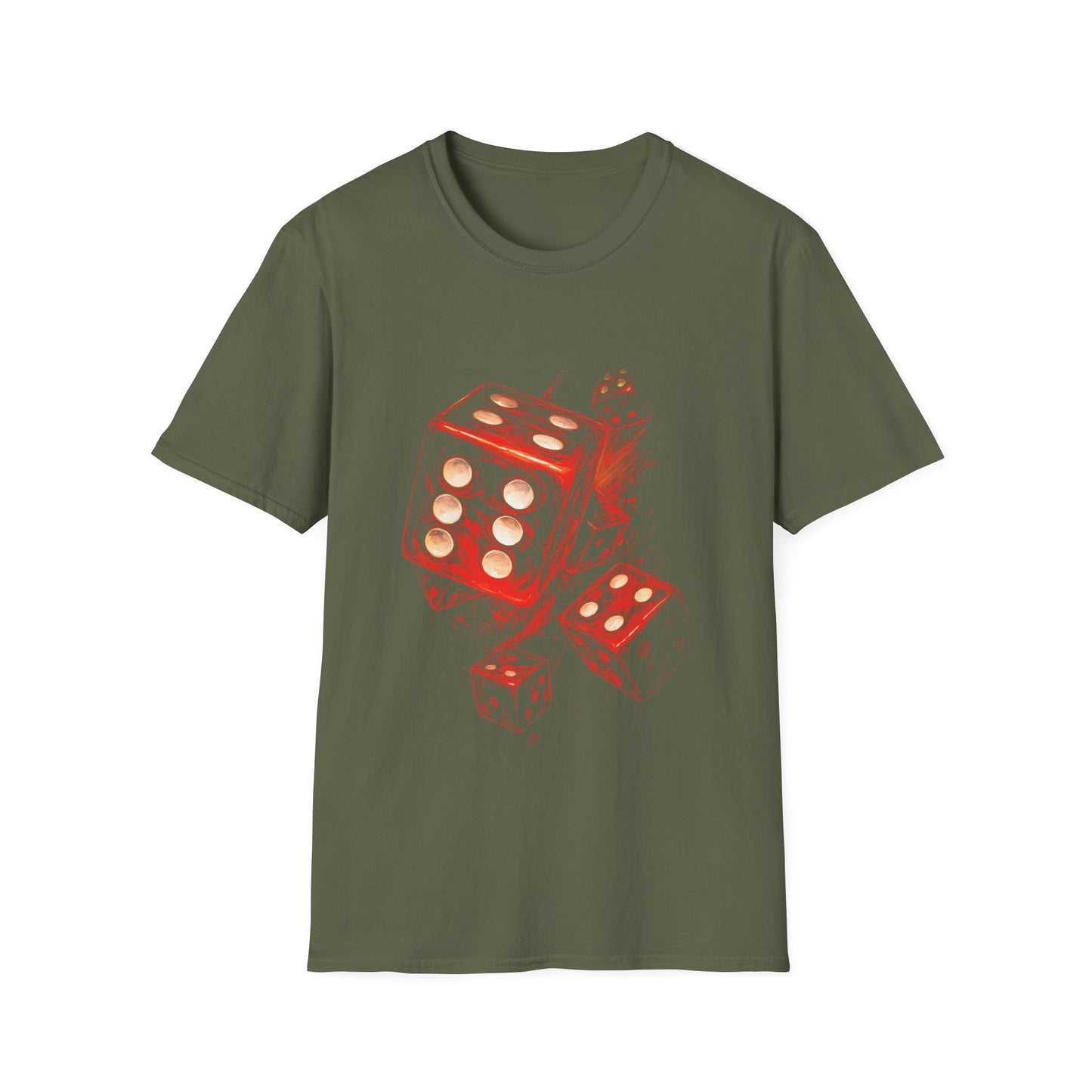 Dice Flames T-Shirt — Red Flaming Dice Graphic Tee for Gamers & Risk-Takers