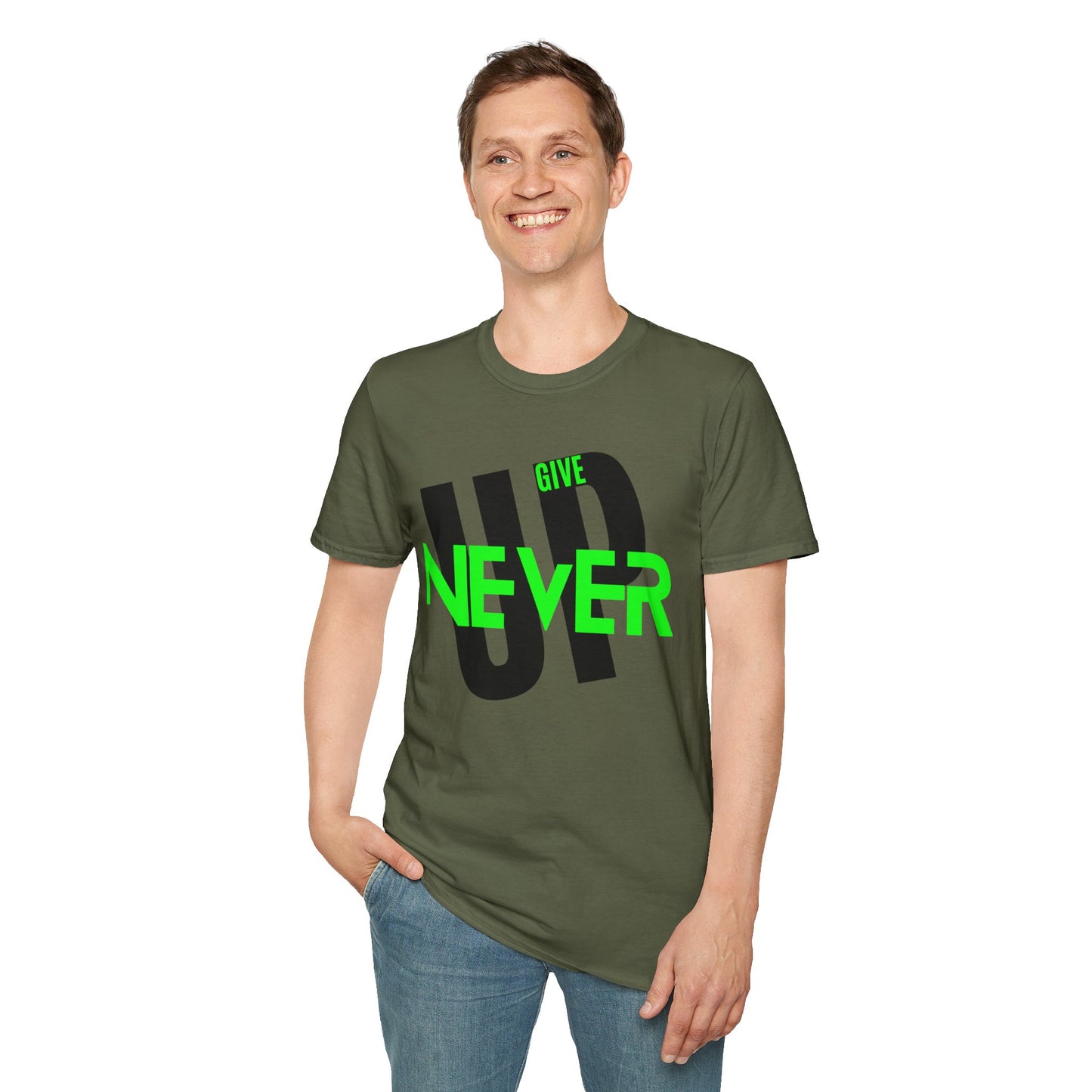 Motivational Unisex Softstyle T-Shirt - 'Never Give Up' Inspiration