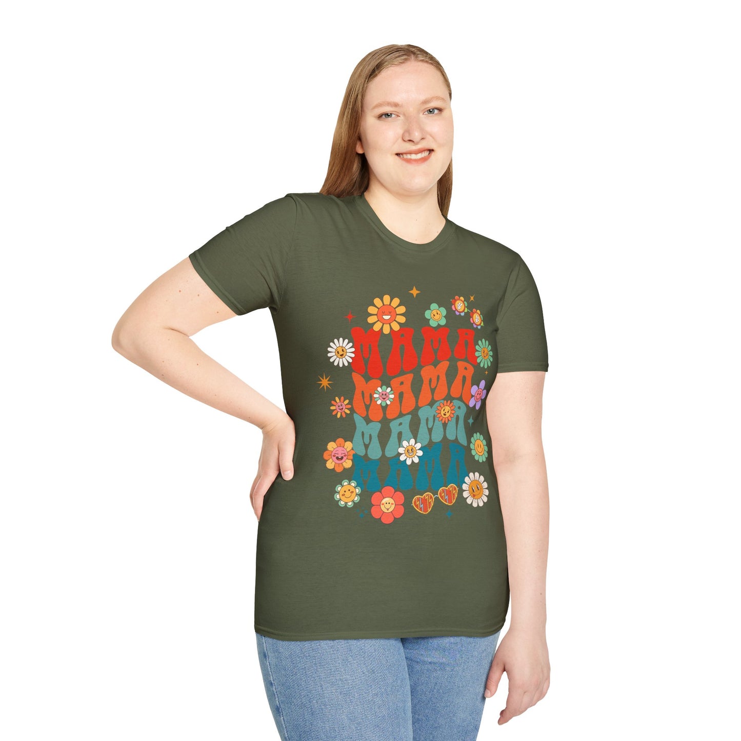 Colorful Floral Mama T-Shirt - Softstyle Tee for Moms
