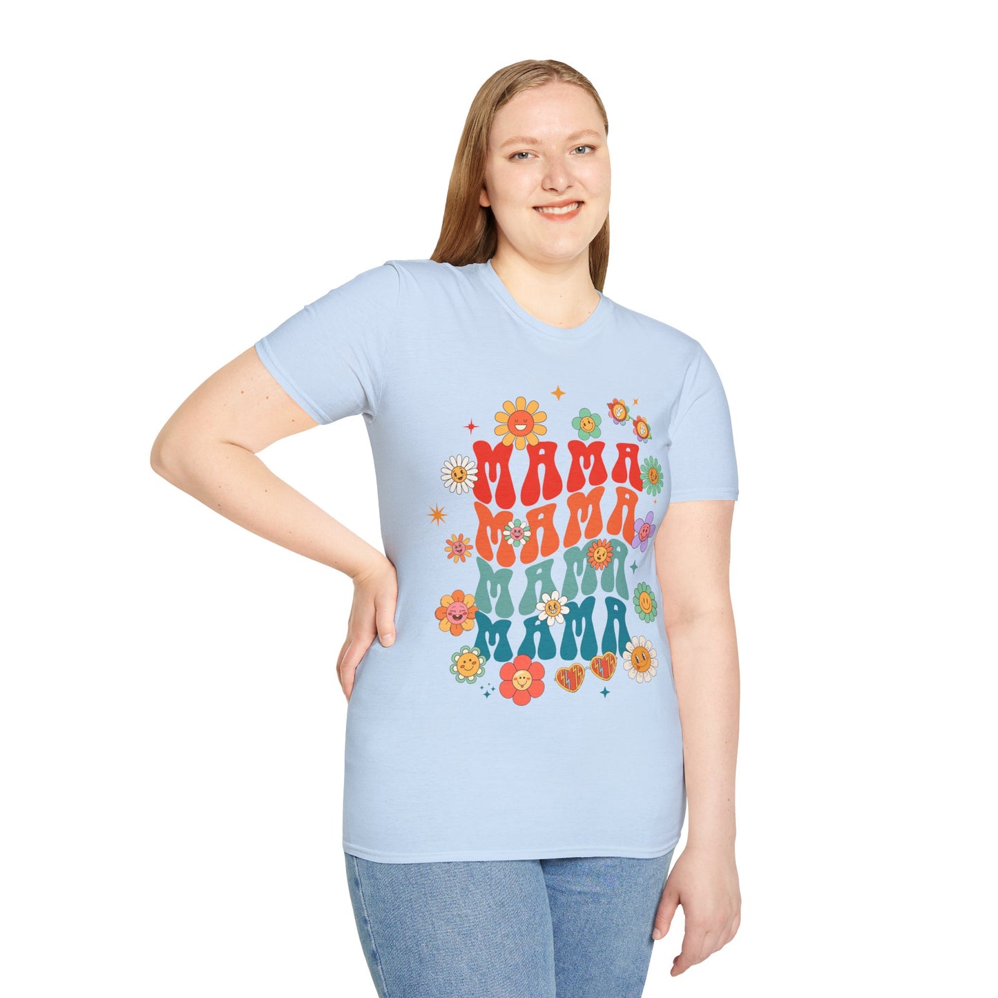 Colorful Floral Mama T-Shirt - Softstyle Tee for Moms