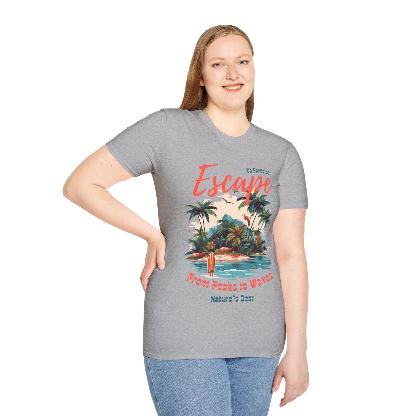 Escape to Paradise Unisex Softstyle T-Shirt – Tropical Beach Vibes