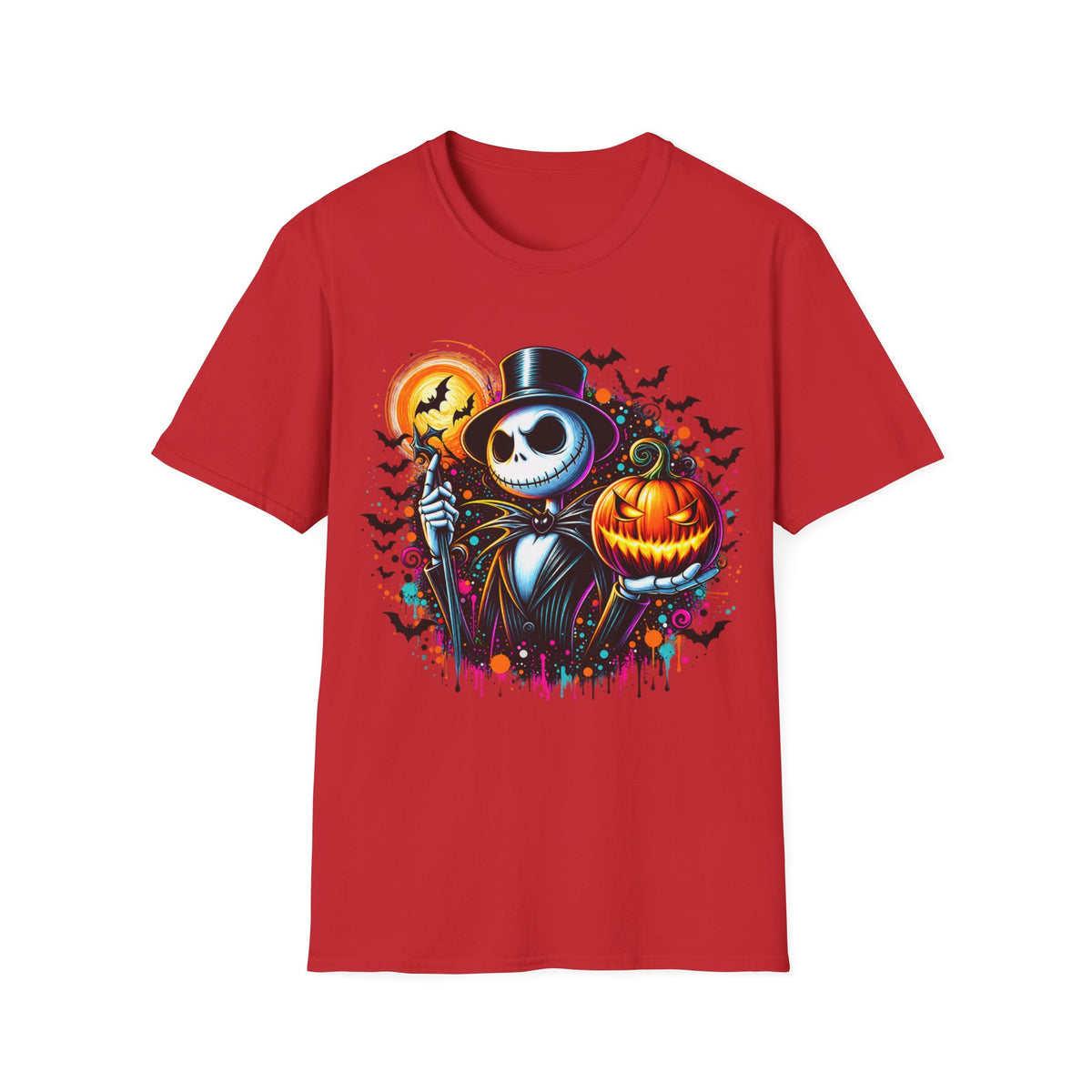 Halloween Jack Skellington T-Shirt — Pumpkin & Bats Spooky Tee