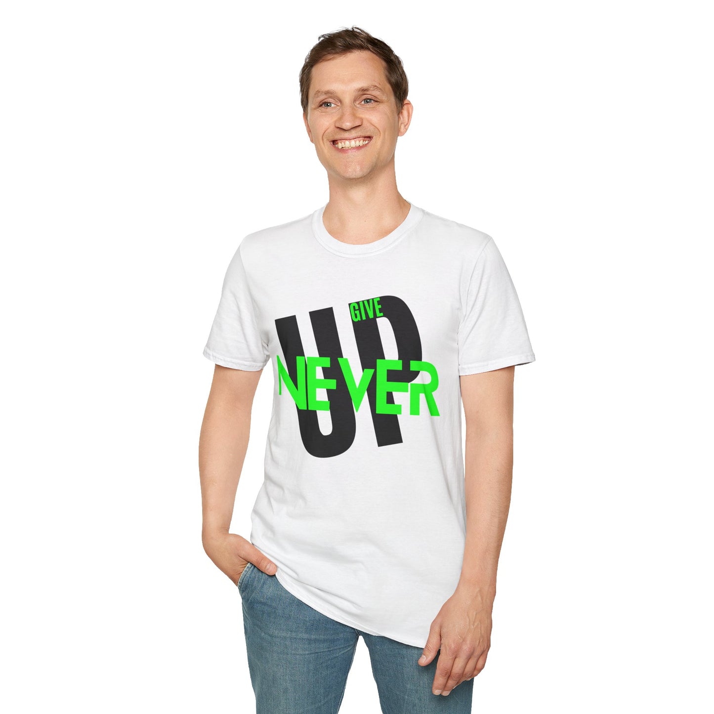 Motivational Unisex Softstyle T-Shirt - 'Never Give Up' Inspiration