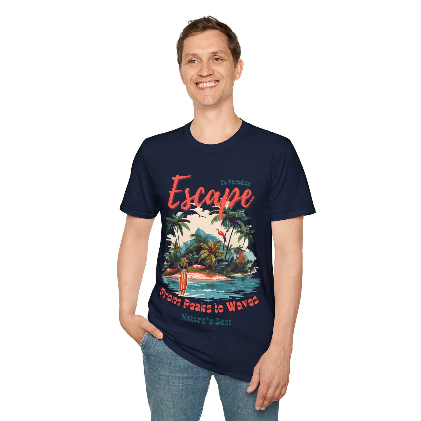 Escape to Paradise Unisex Softstyle T-Shirt – Tropical Beach Vibes