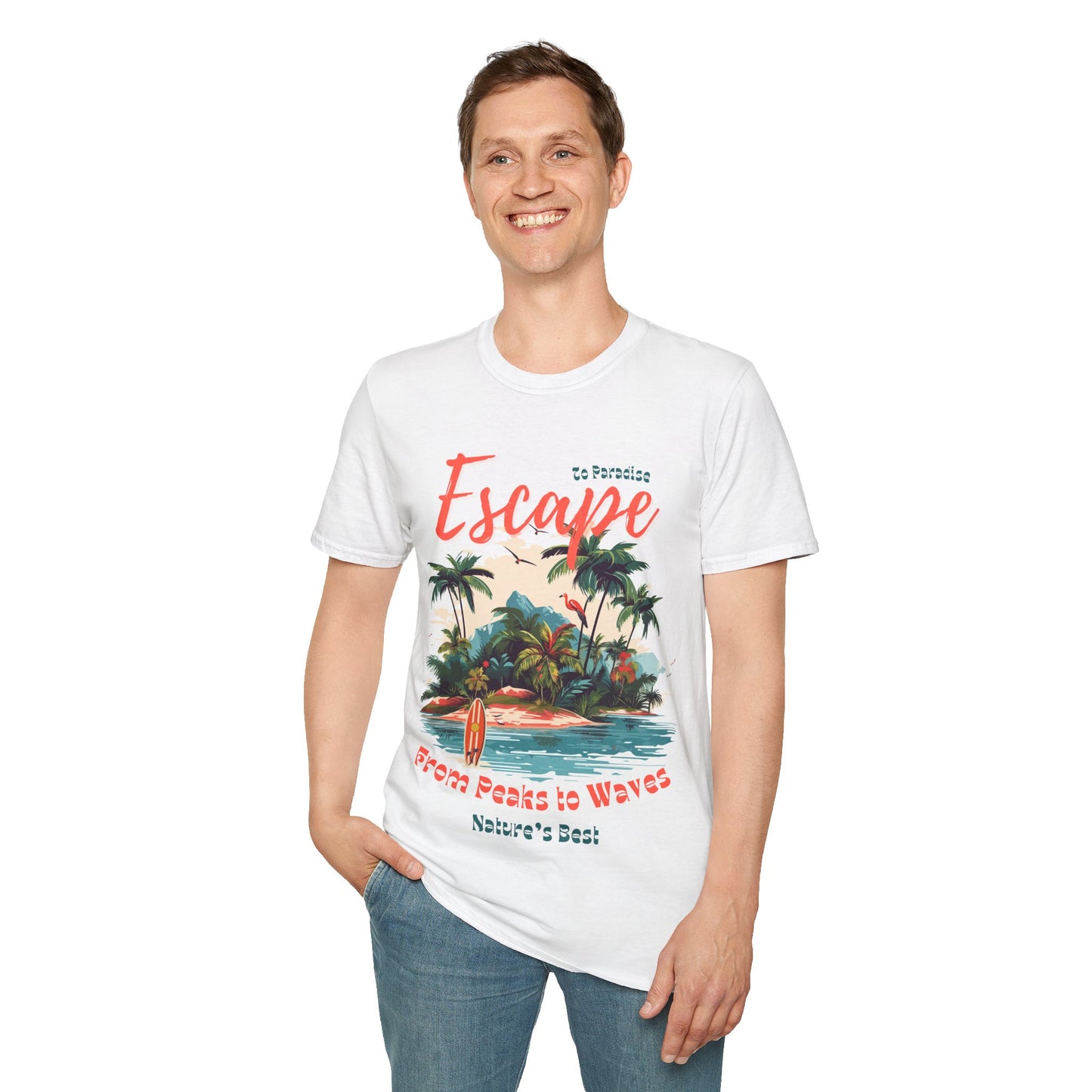 Escape to Paradise Unisex Softstyle T-Shirt – Tropical Beach Vibes