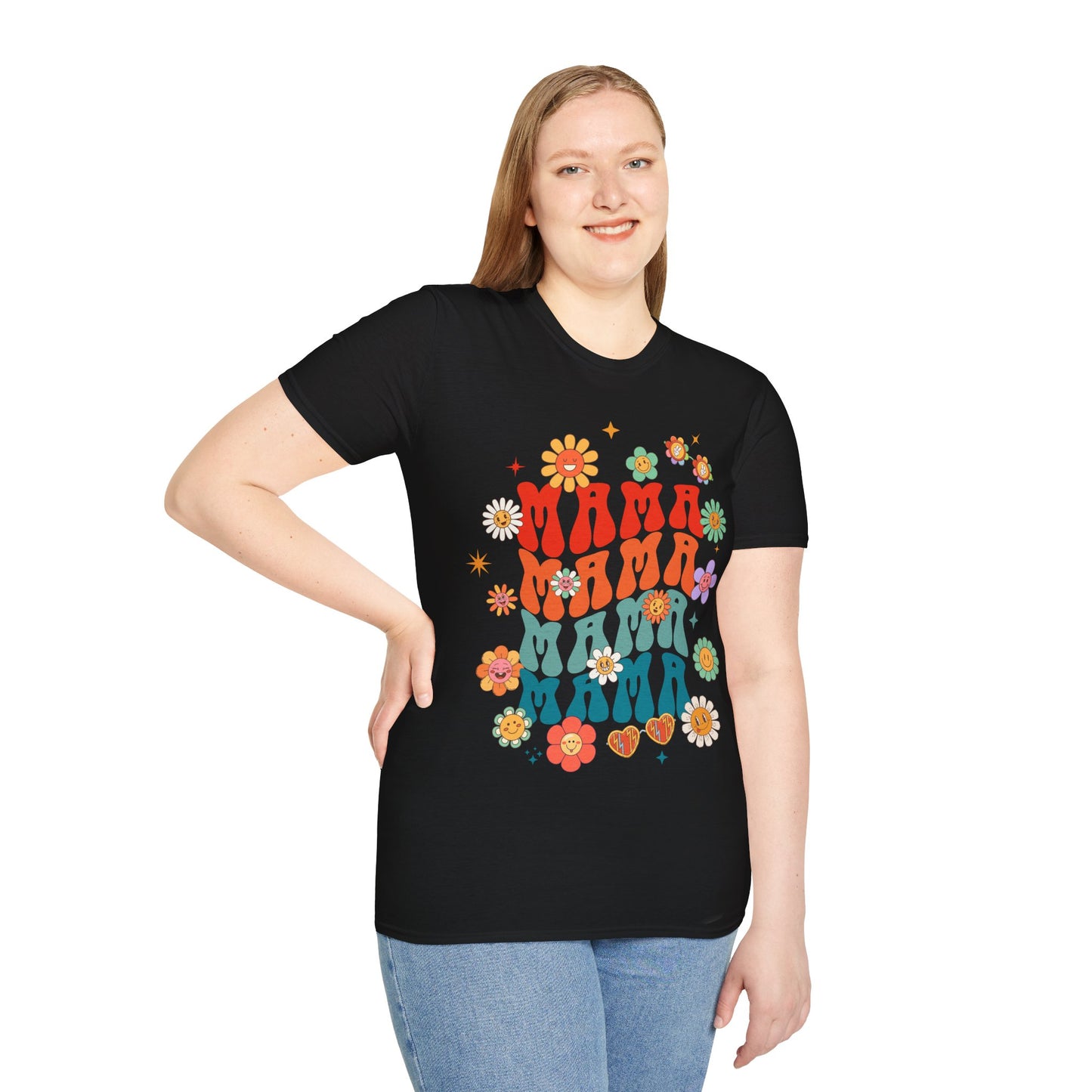 Colorful Floral Mama T-Shirt - Softstyle Tee for Moms