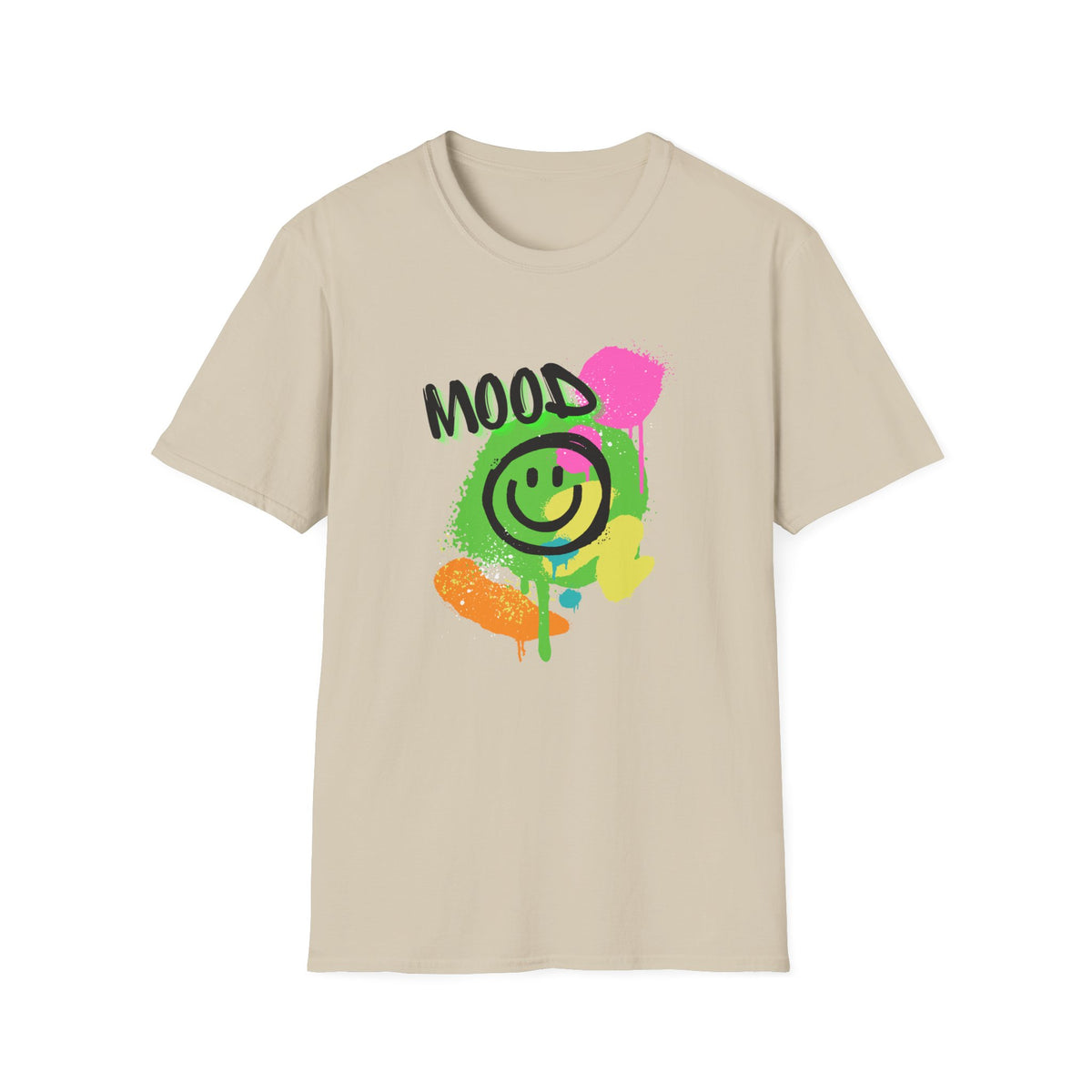 Mood Smile Graffiti T-Shirt — Neon Paint Drip Streetwear Tee