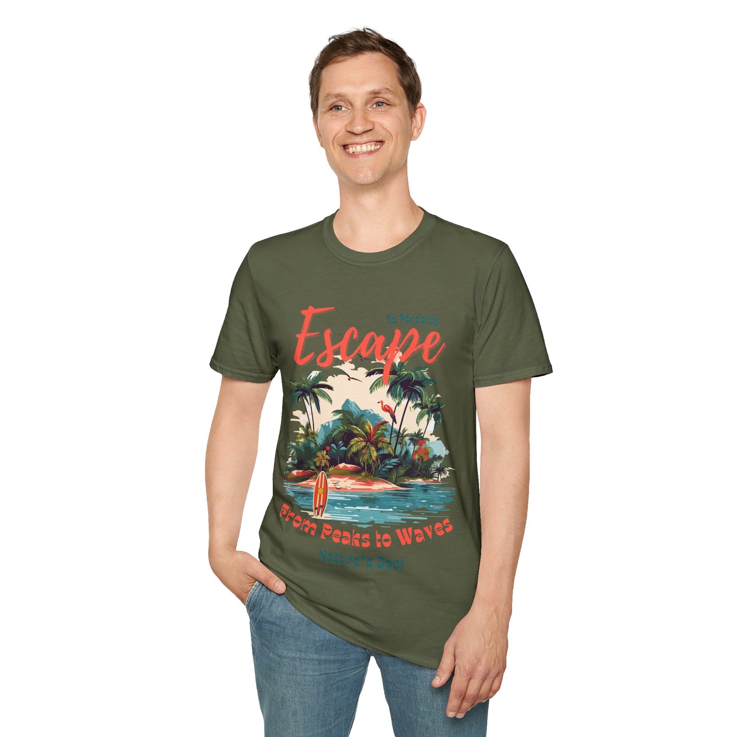 Escape to Paradise Unisex Softstyle T-Shirt – Tropical Beach Vibes