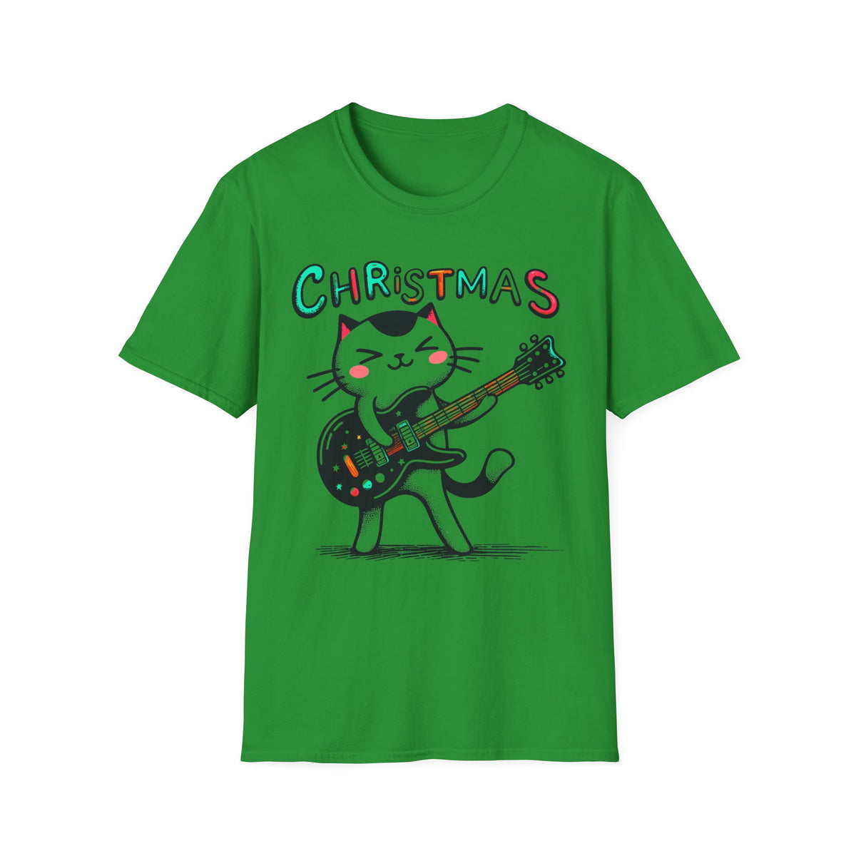 Christmas Cat Guitar T-Shirt