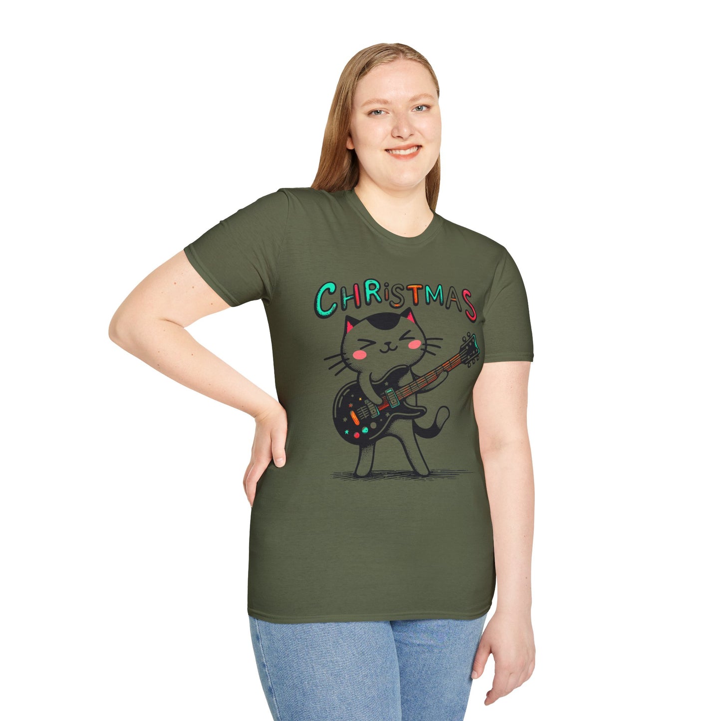 Rockin' Christmas Cat Guitar Groove Unisex Tee