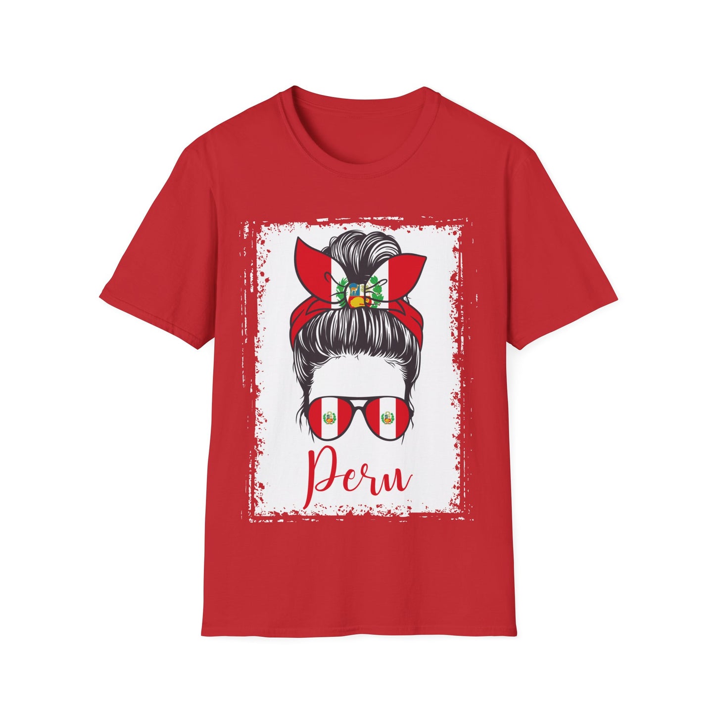 Peru Flag Hair Bun T-Shirt — Patriotic Peru Sunglasses Graphic Tee