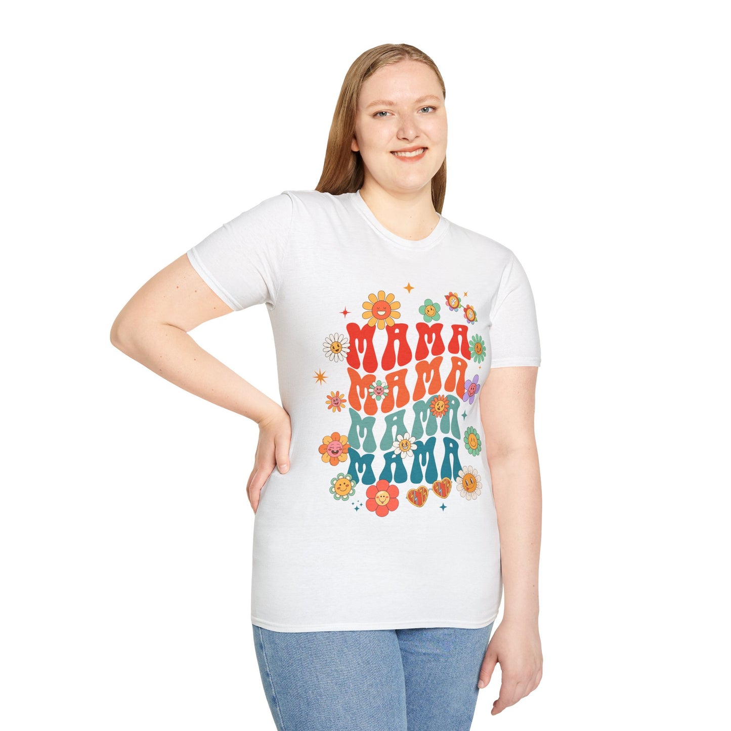 Colorful Floral Mama T-Shirt - Softstyle Tee for Moms
