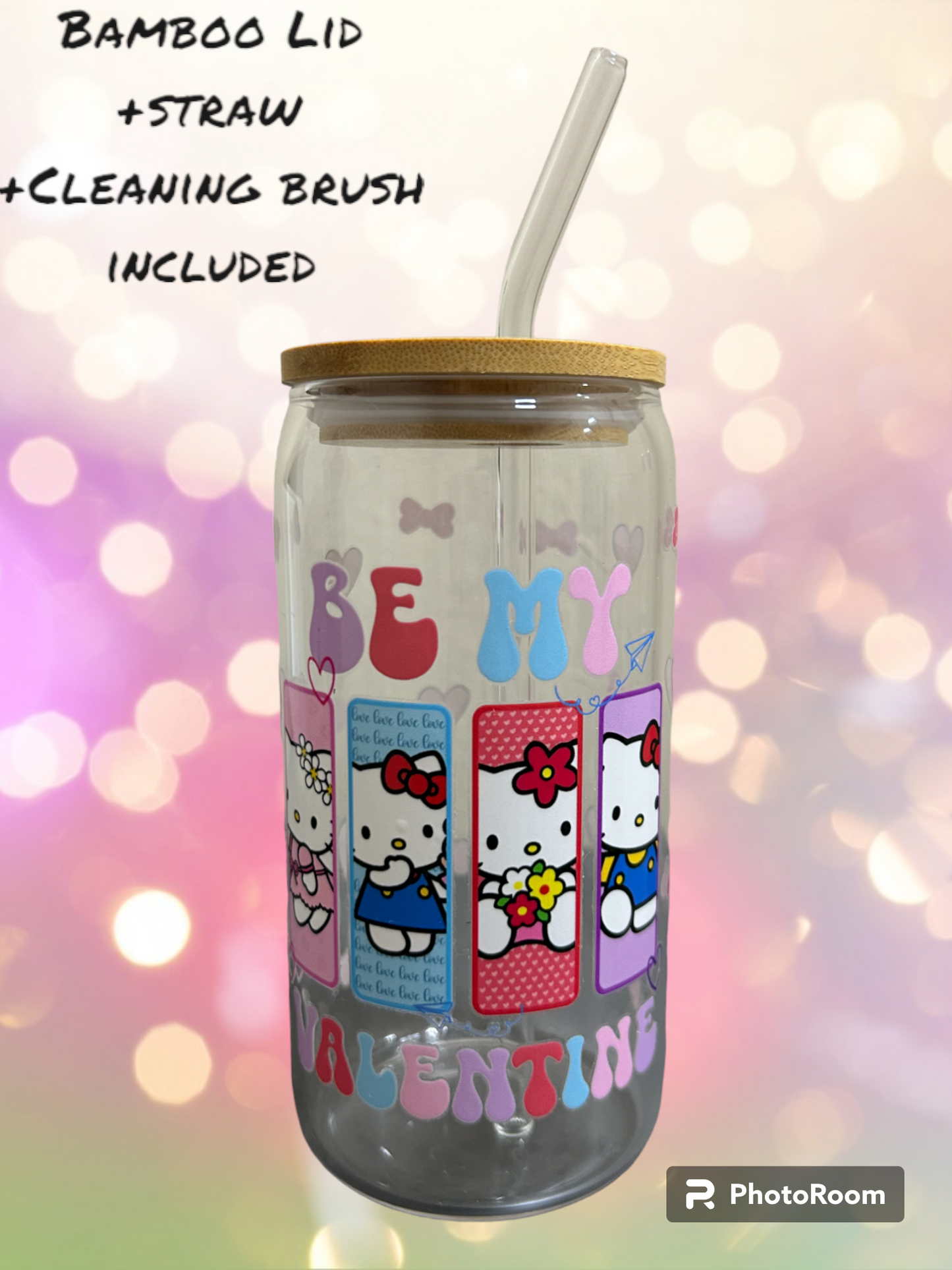 Be my Valentine Kitty Iced Coffee Cup, 16oz Libbey Glass Cup