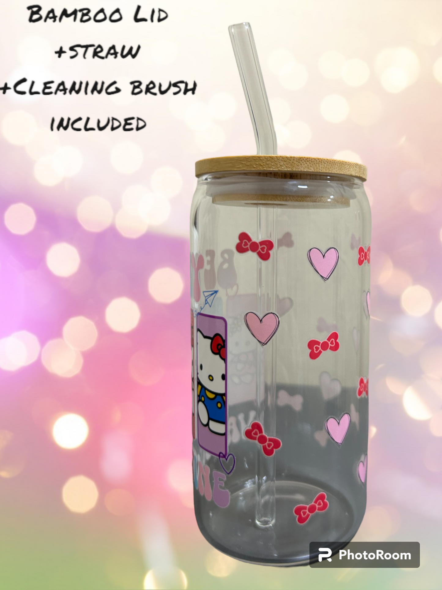 Be my Valentine Kitty Iced Coffee Cup, 16oz Libbey Glass Cup