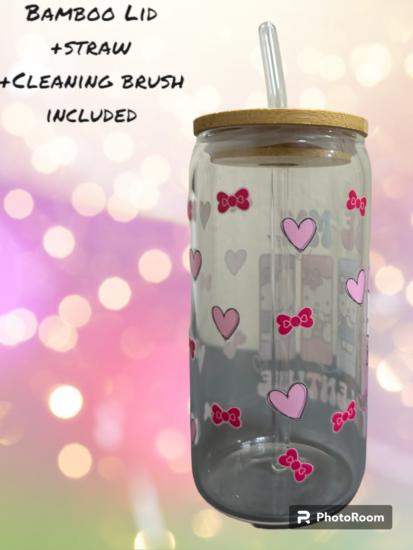 Be my Valentine Kitty Iced Coffee Cup, 16oz Libbey Glass Cup