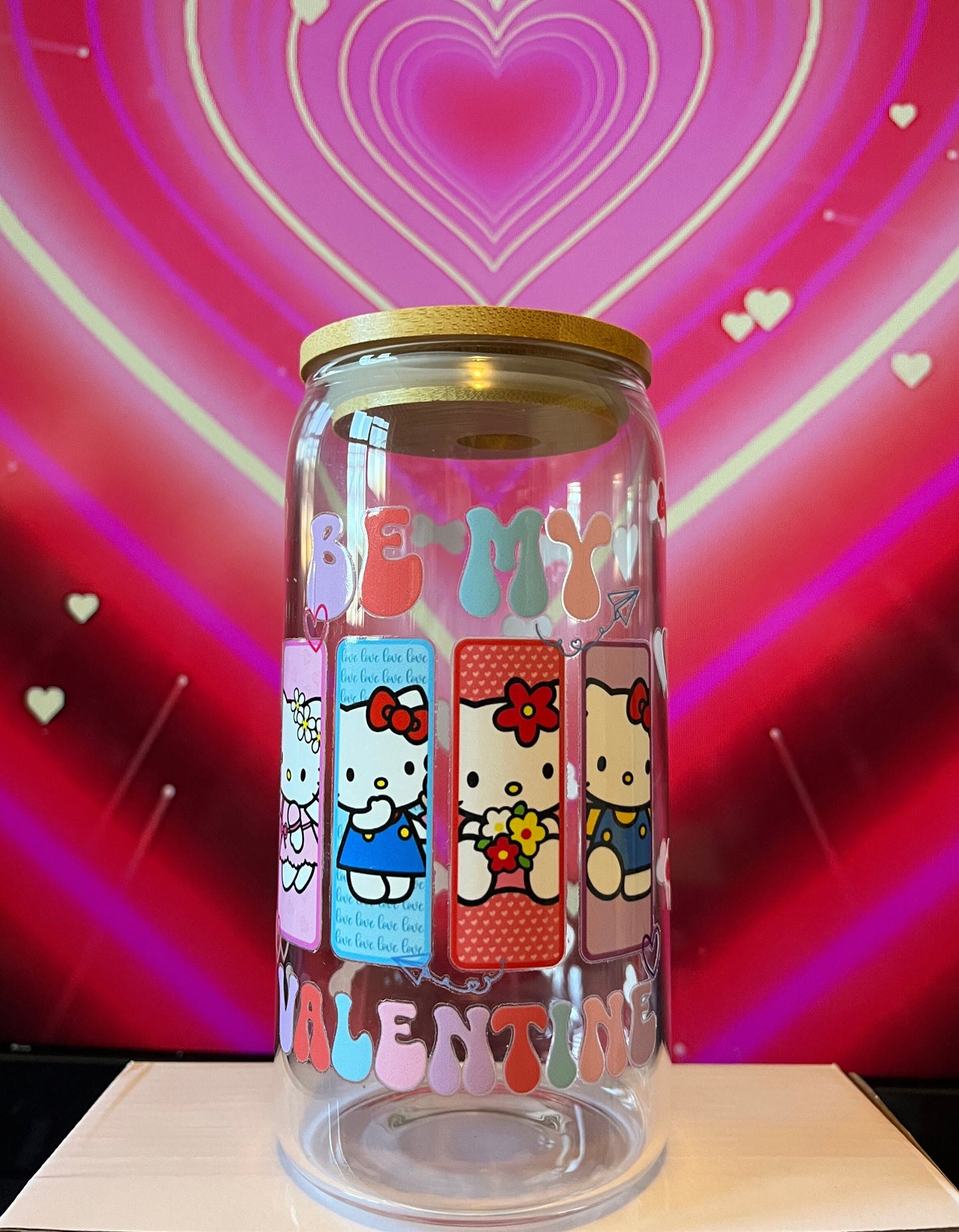Be my Valentine Kitty Iced Coffee Cup, 16oz Libbey Glass Cup