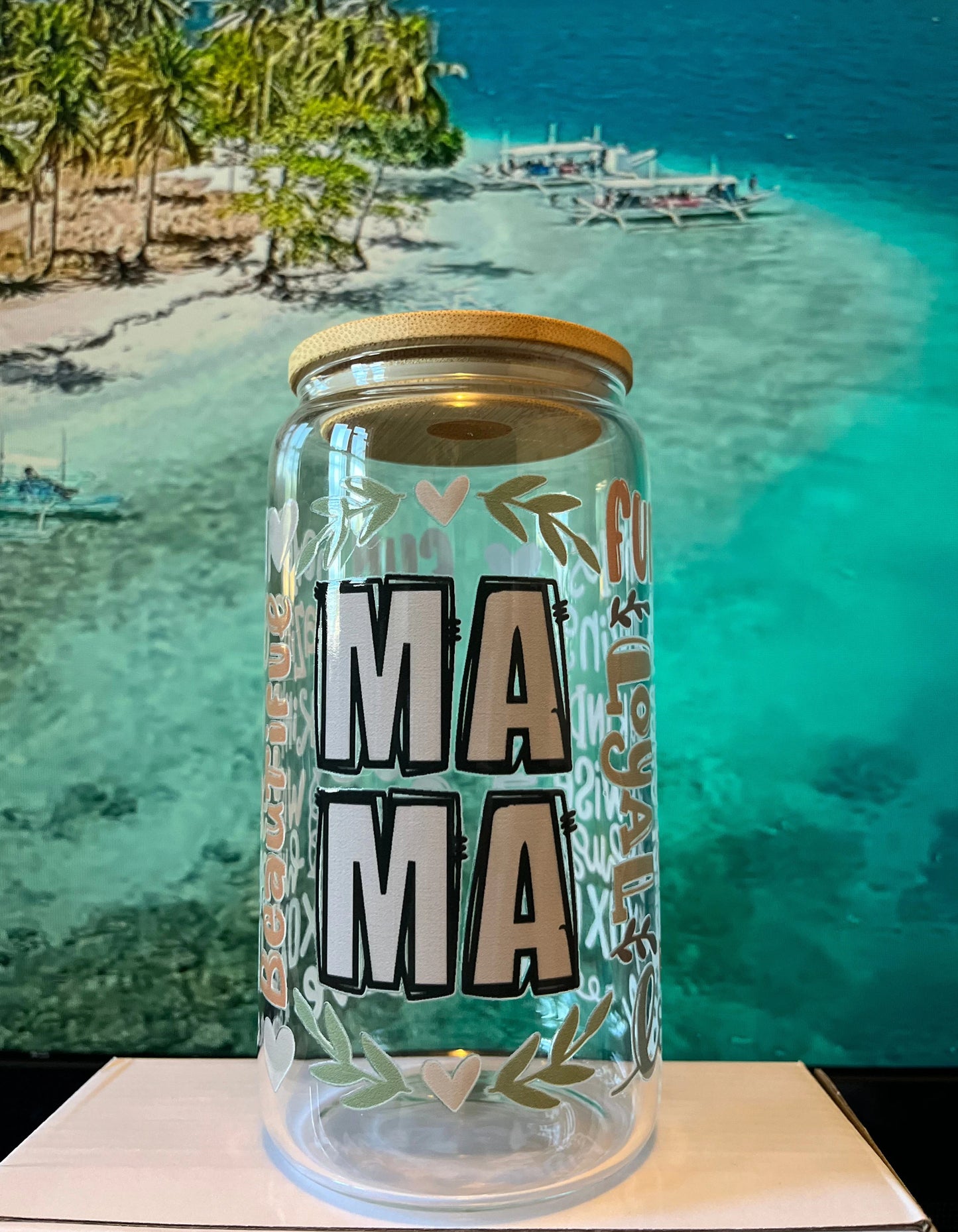 MAMA Positive Affirmations Iced Coffee Cup, 16oz Libbey Glass Can