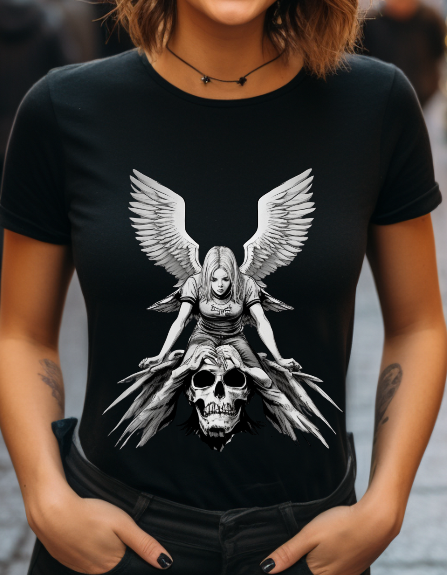 Angel & Demon Skull Graphic Unisex Tee