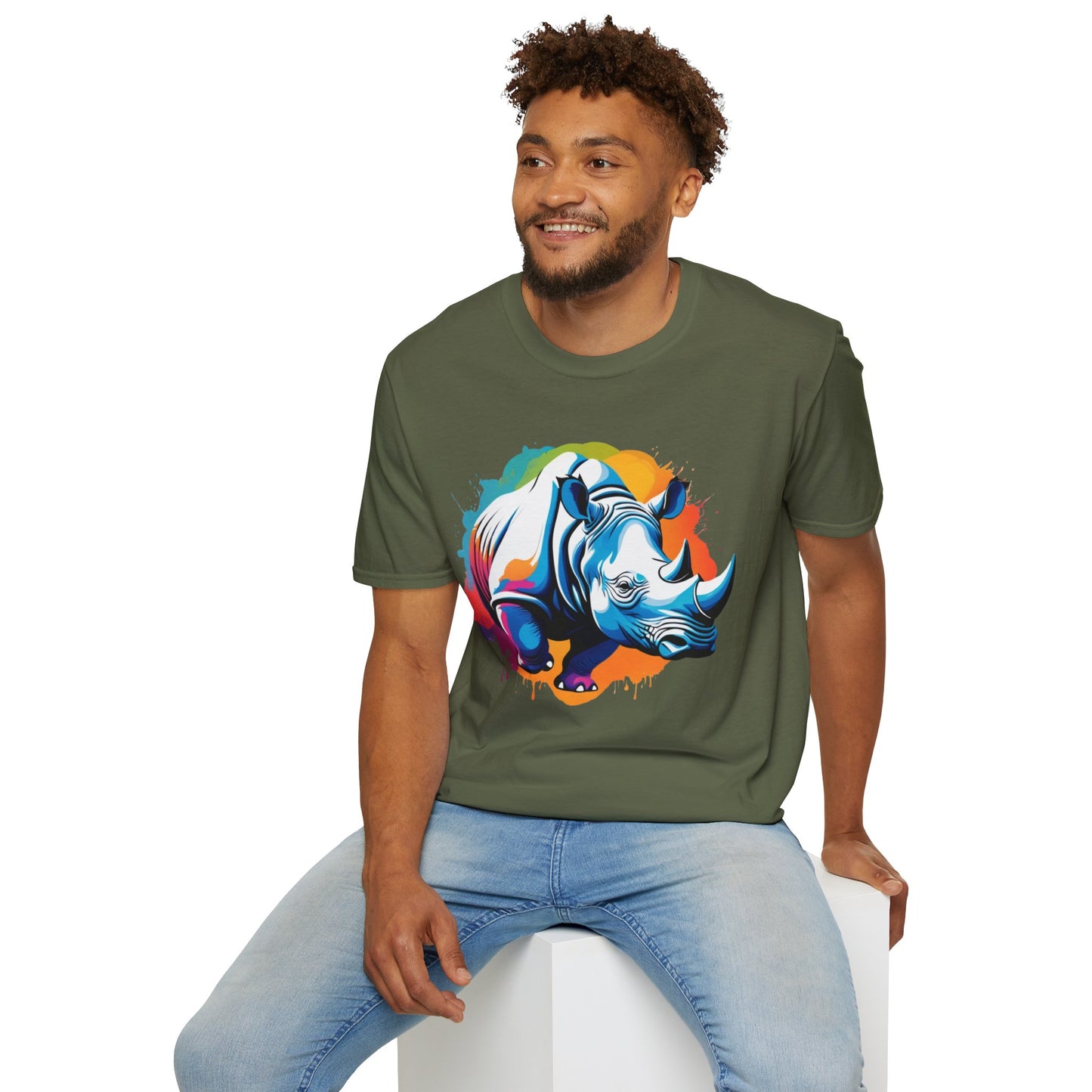 Multicolored Rhino Graphic Unisex  T-Shirt