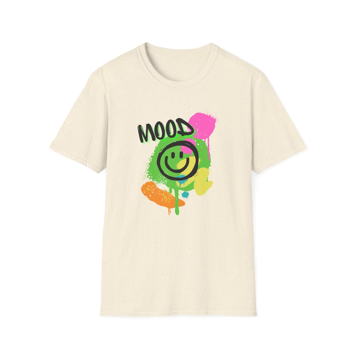 Mood Smile Graffiti T-Shirt — Neon Paint Drip Streetwear Tee