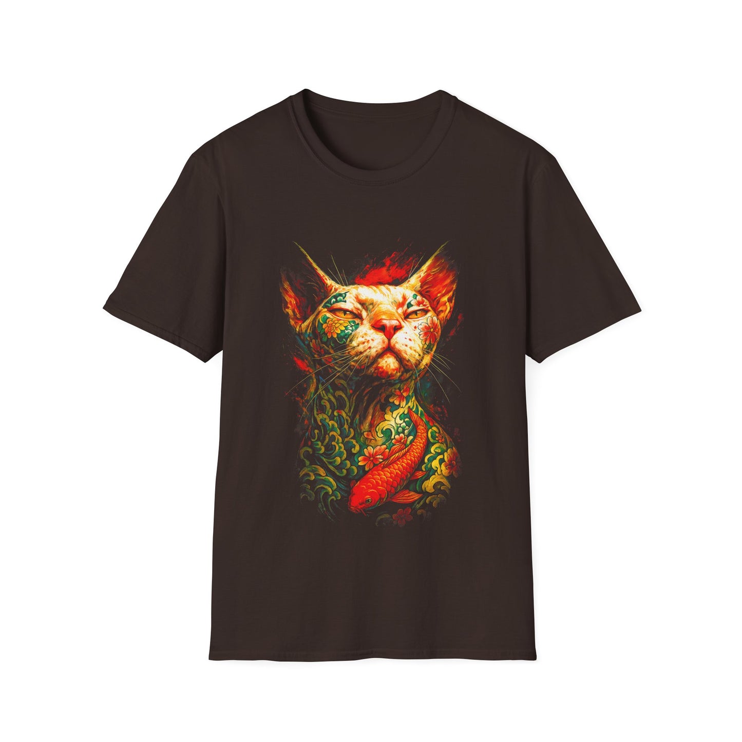Regal Koi Cat T-Shirt — Vibrant Oriental Cat & Koi Fish Graphic Tee