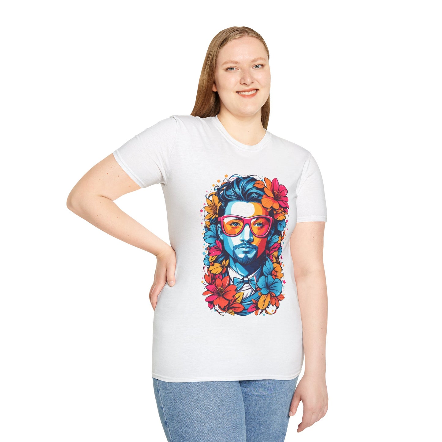 Vibrant Floral Portrait Unisex Softstyle T-Shirt