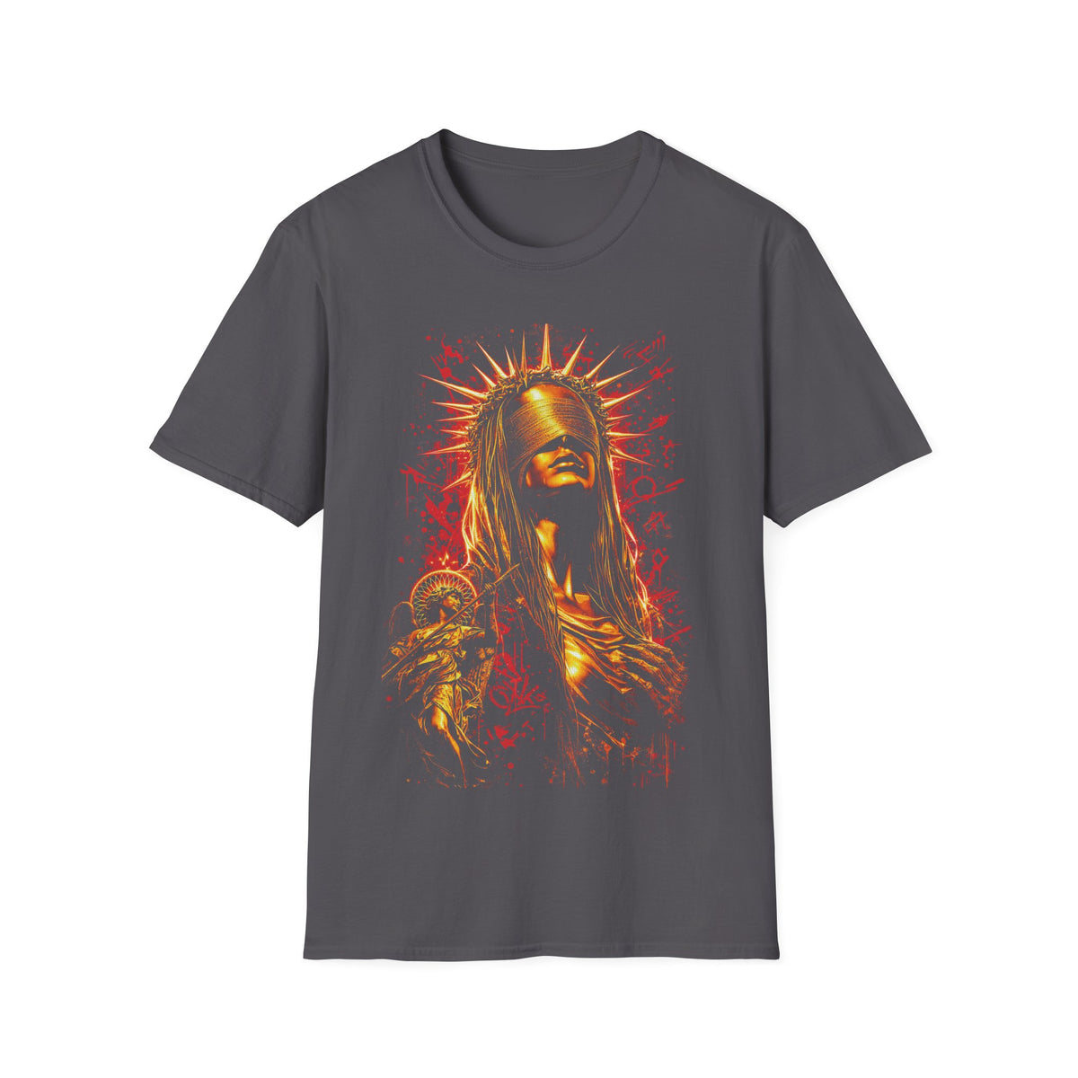 Saint of Flames T-Shirt — Fiery Religious Gothic Graphic Tee