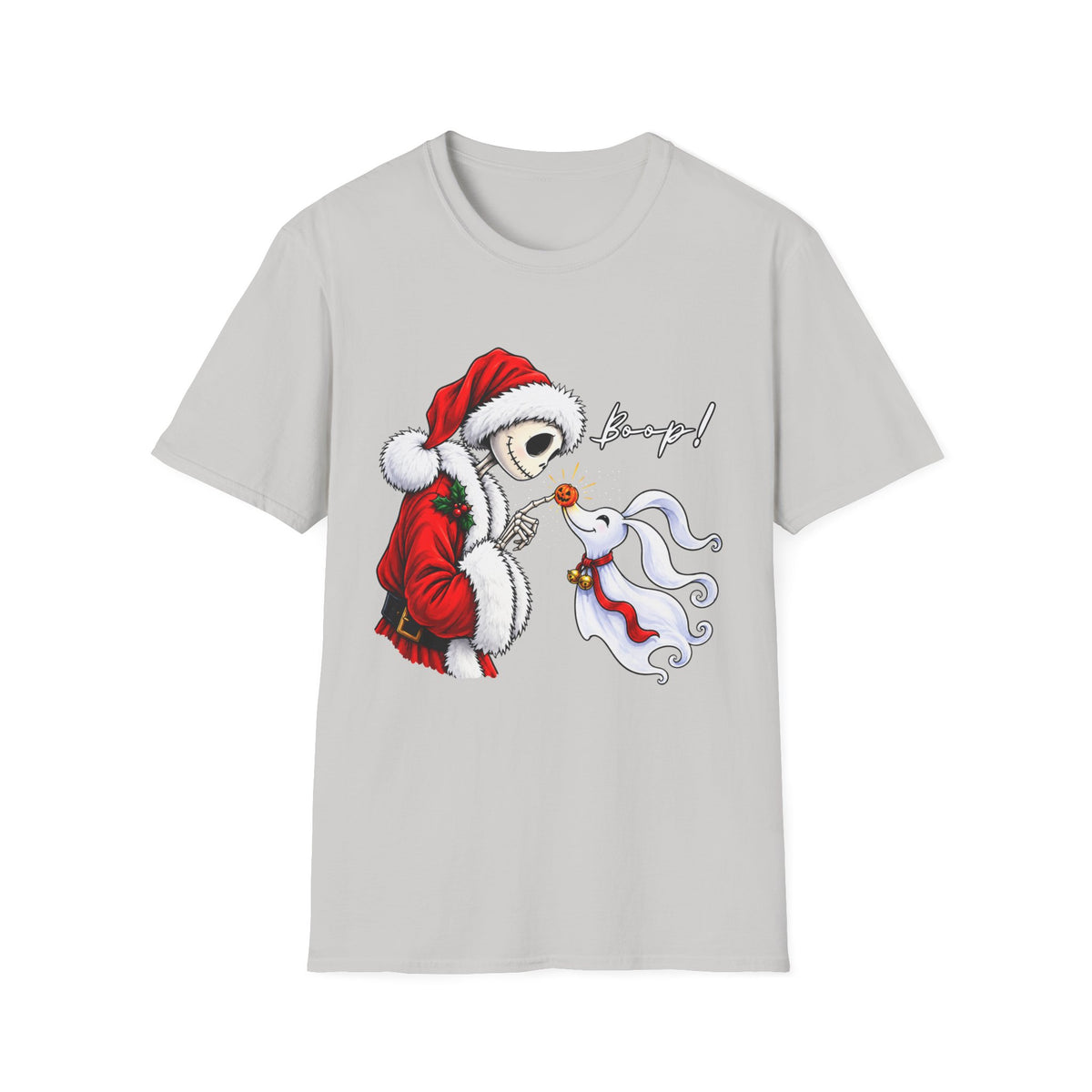 Christmas Skeleton and Ghost Dog Shirt Design, Spooky Santa Graphic Tee -  Holiday T-Shirt