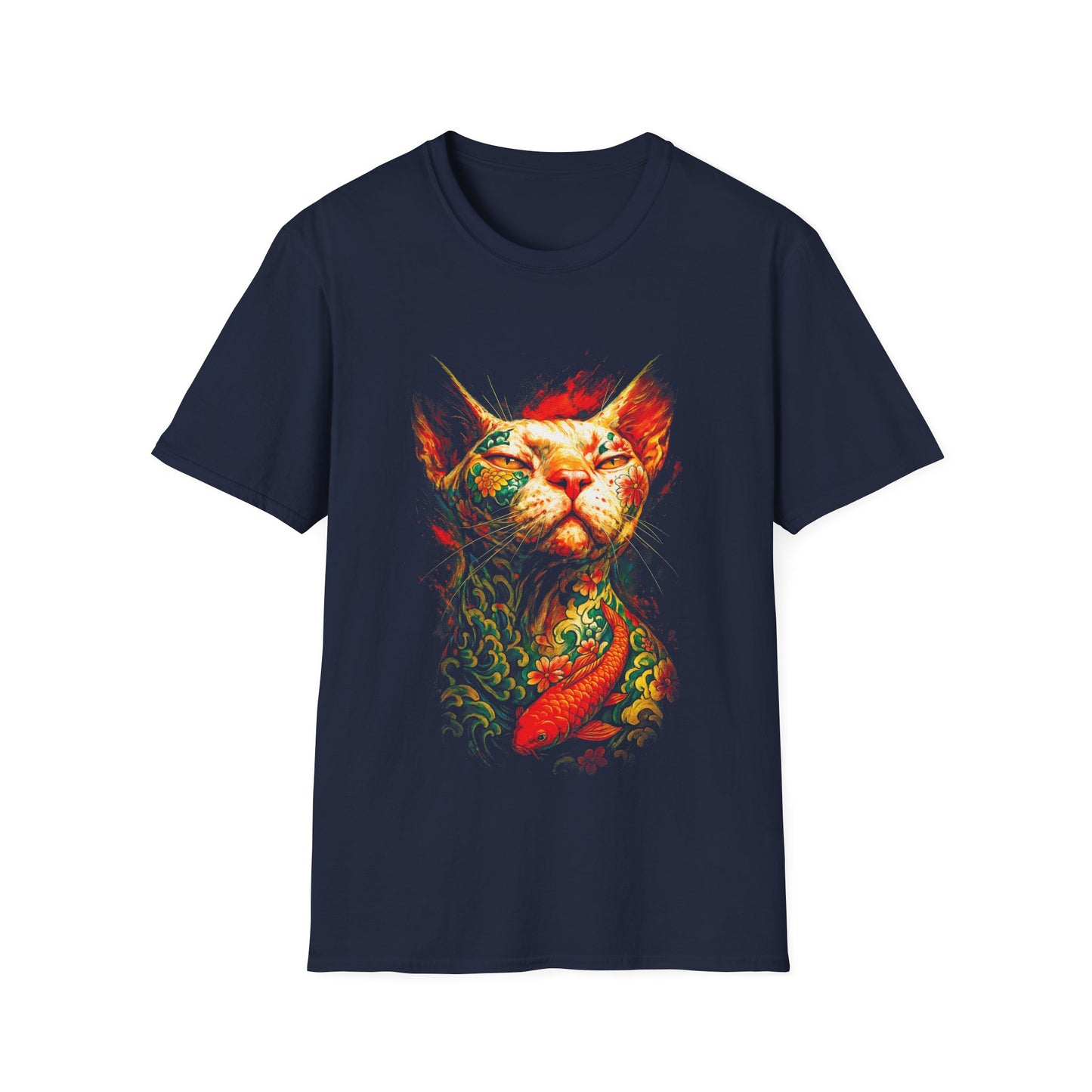 Regal Koi Cat T-Shirt — Vibrant Oriental Cat & Koi Fish Graphic Tee