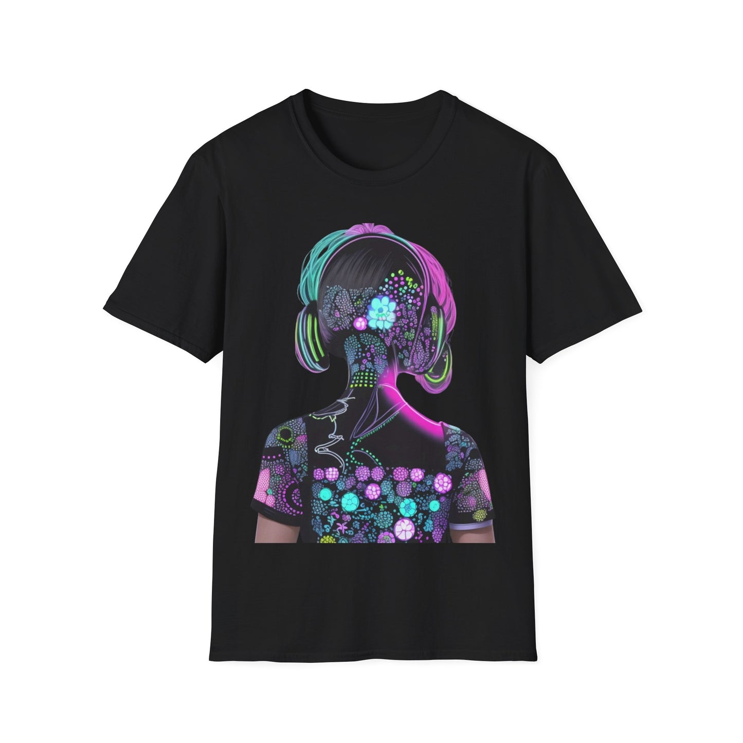 Vibrant Floral Headphone T-Shirt for Music Lovers