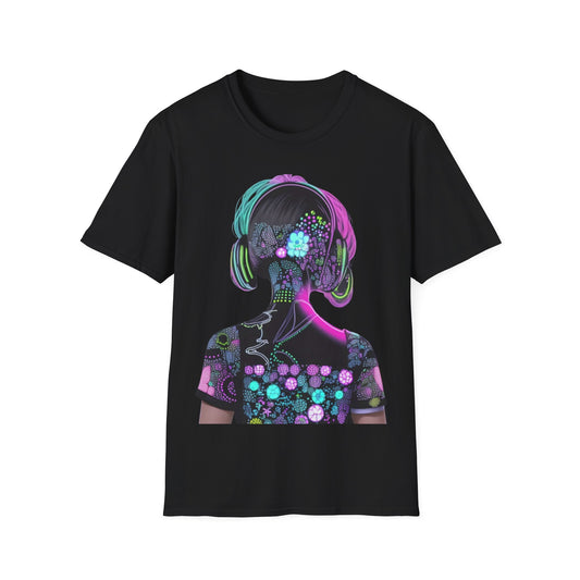 Vibrant Floral Headphone T-Shirt for Music Lovers