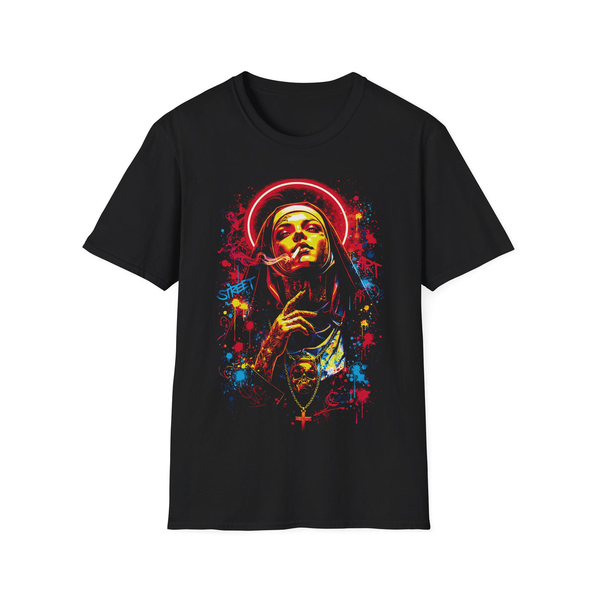 Saint Sketch Watercolor T‑Shirt — Colorful Graffiti Religious Art Tee