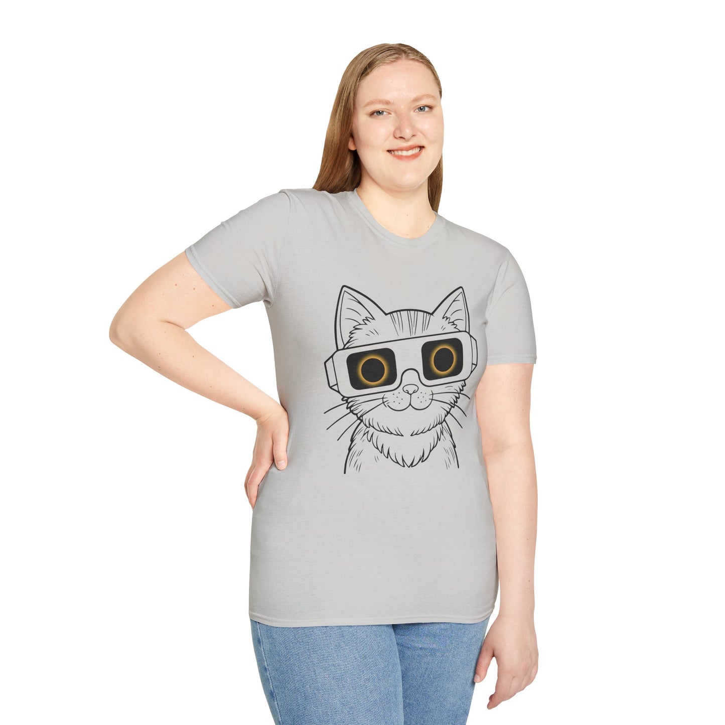 Solar Purrs Cat with Eclipse Glasses Unisex Tee