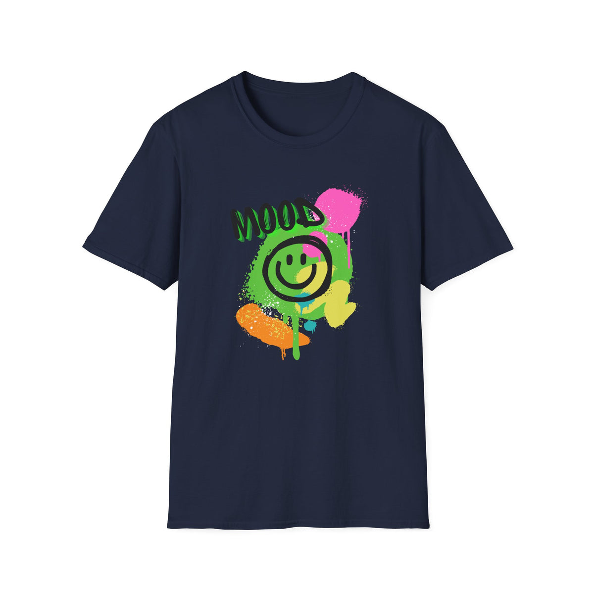 Mood Smile Graffiti T-Shirt — Neon Paint Drip Streetwear Tee